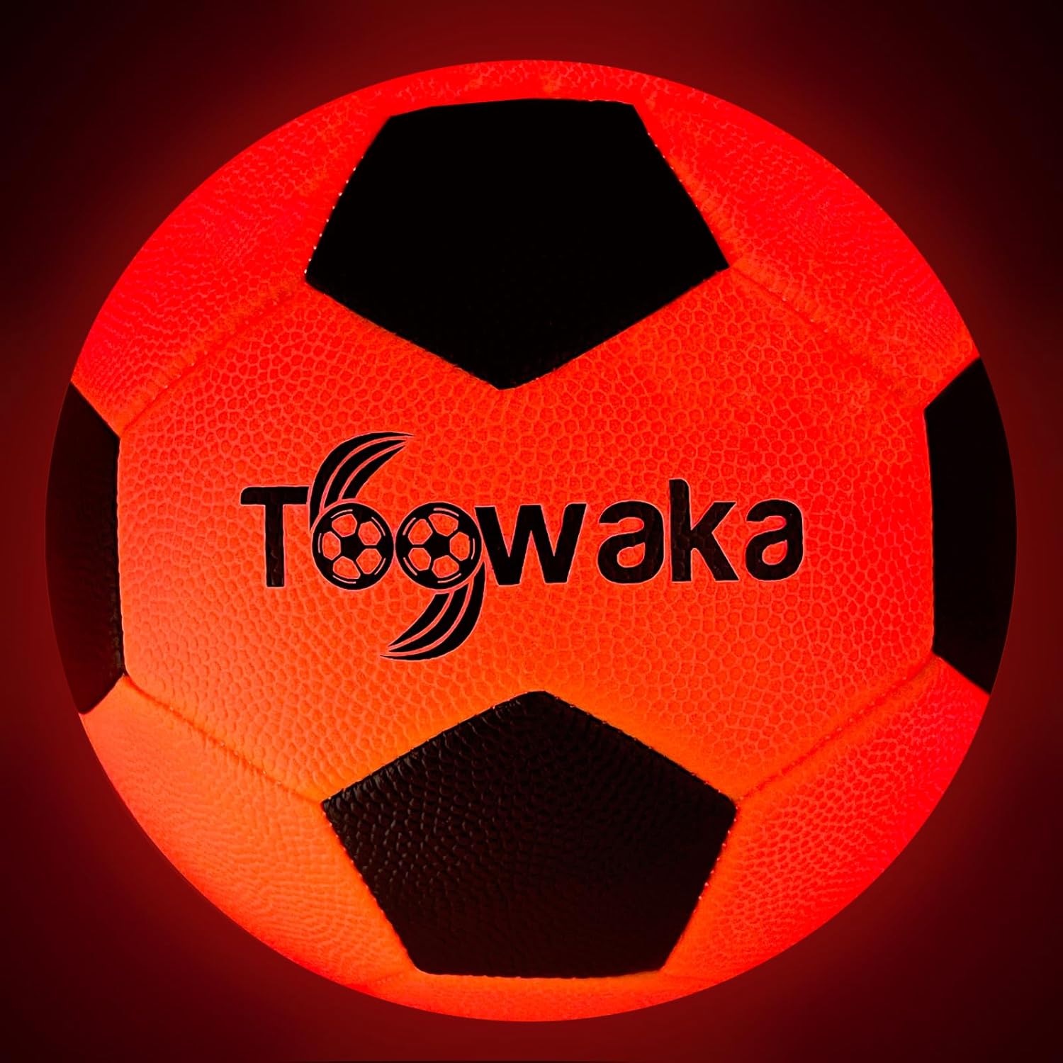 Toowaka Balón de fútbol iluminado, tamaño 5 que brilla en la oscuridad, pelota de fútbol LED con luces LED preinstaladas, baterías incluidas Balón