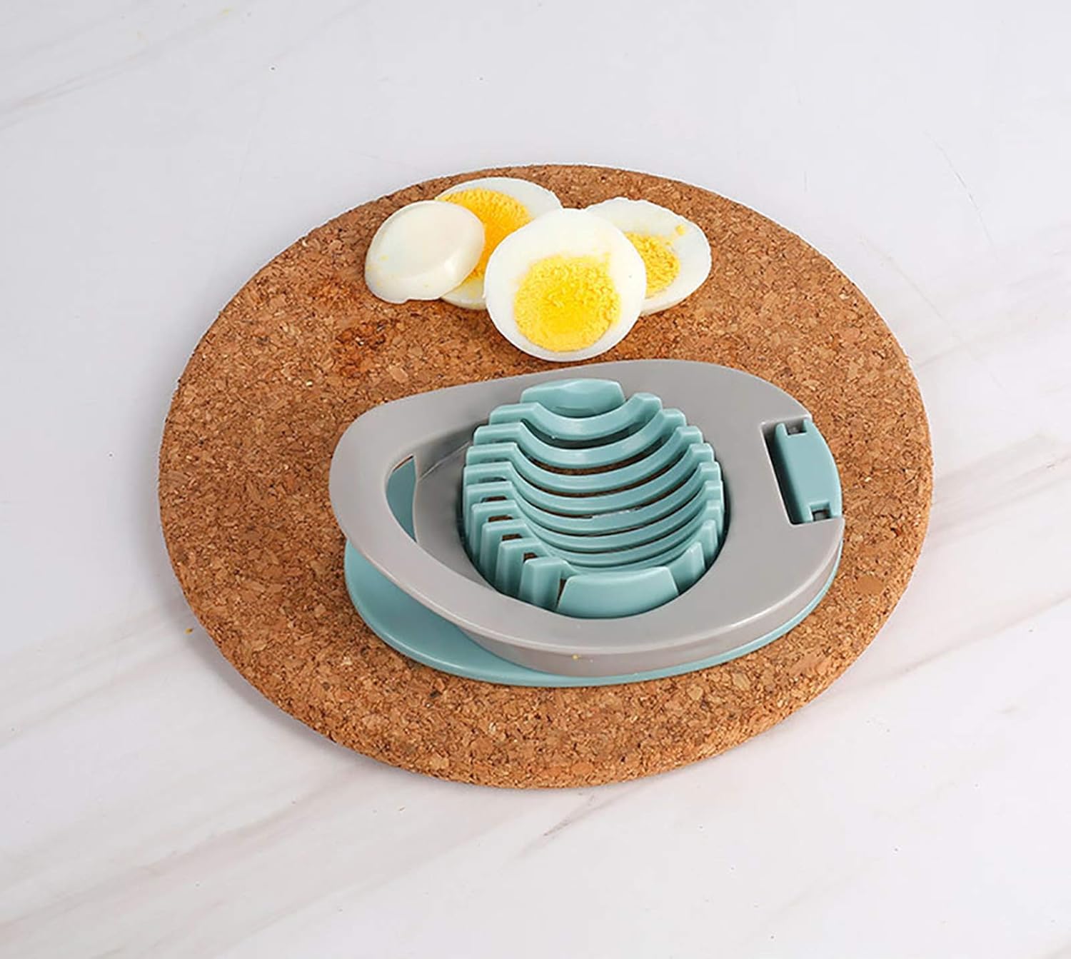 Cortador de huevos duros con alambre de acero inoxidable apto para lavavajillas (verde)