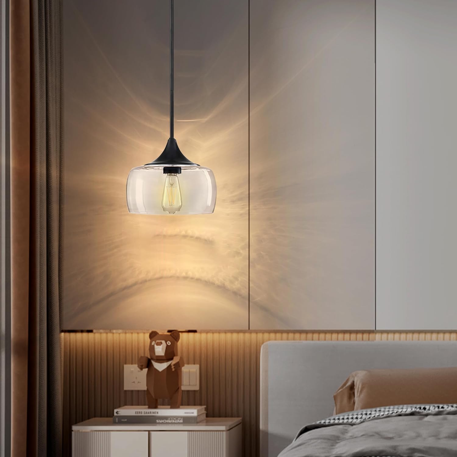 Lámpara colgante de techo semiempotrada, moderna pantalla de vidrio transparente soplado a mano, clásica para granja, entrada, comedor, isla de