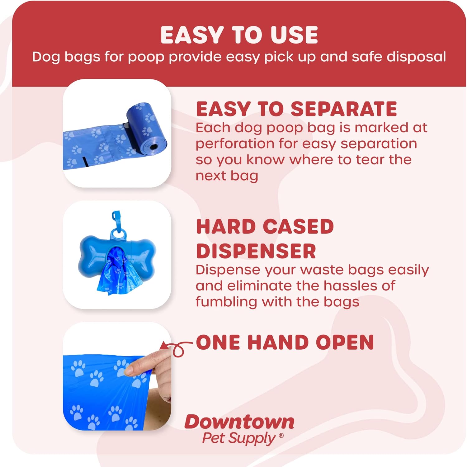 Downtown Pet Supply – Bolsas grandes para excrementos de perro con 2 clips para correa de perro y dispensadores de bolsas de excremento – Bolsas de