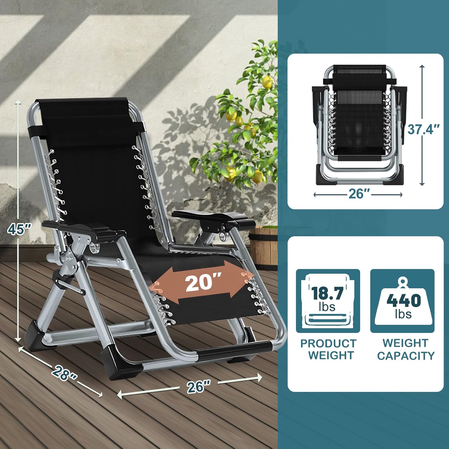 NAIZEA Silla de salón acolchada de gravedad cero, sillas reclinables plegables ajustables con soporte para tazas, sillas reclinables ergonómicas