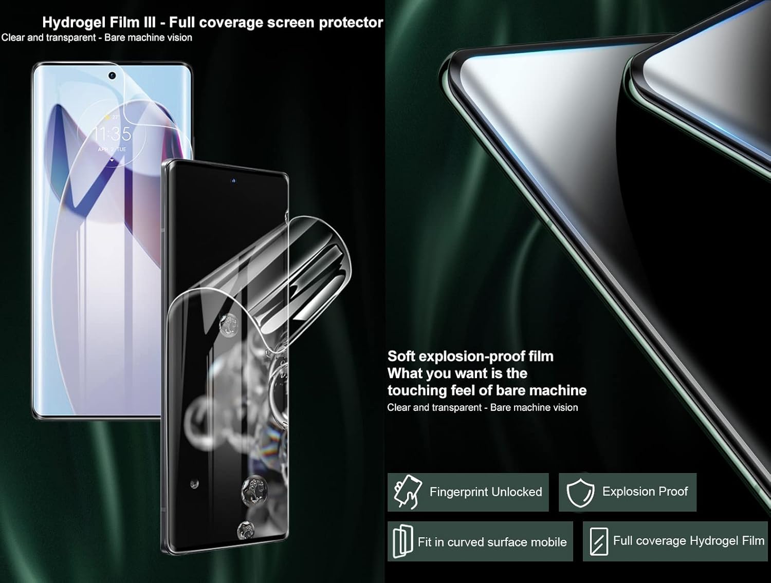 Protector de pantalla frontal flexible para Motorola Moto G 5G 6.7 “Película de hidrogel 3D transparente TPU sensible al tacto Desbloqueo de huellas