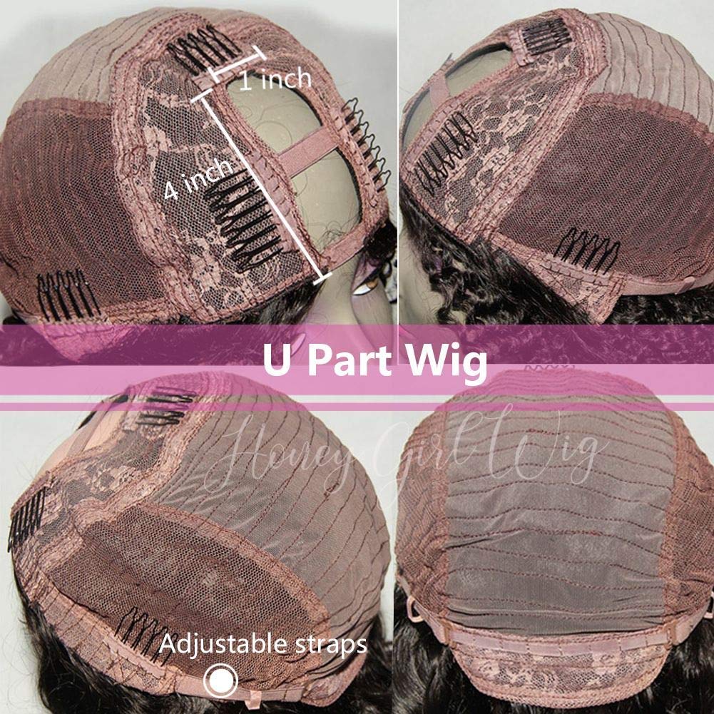 Peluca de cabello humano virgen brasileño 10A con raya en U de 1 x 4 pulgadas, para mujeres negras, pelucas de cabello humano virgen brasileño 10A