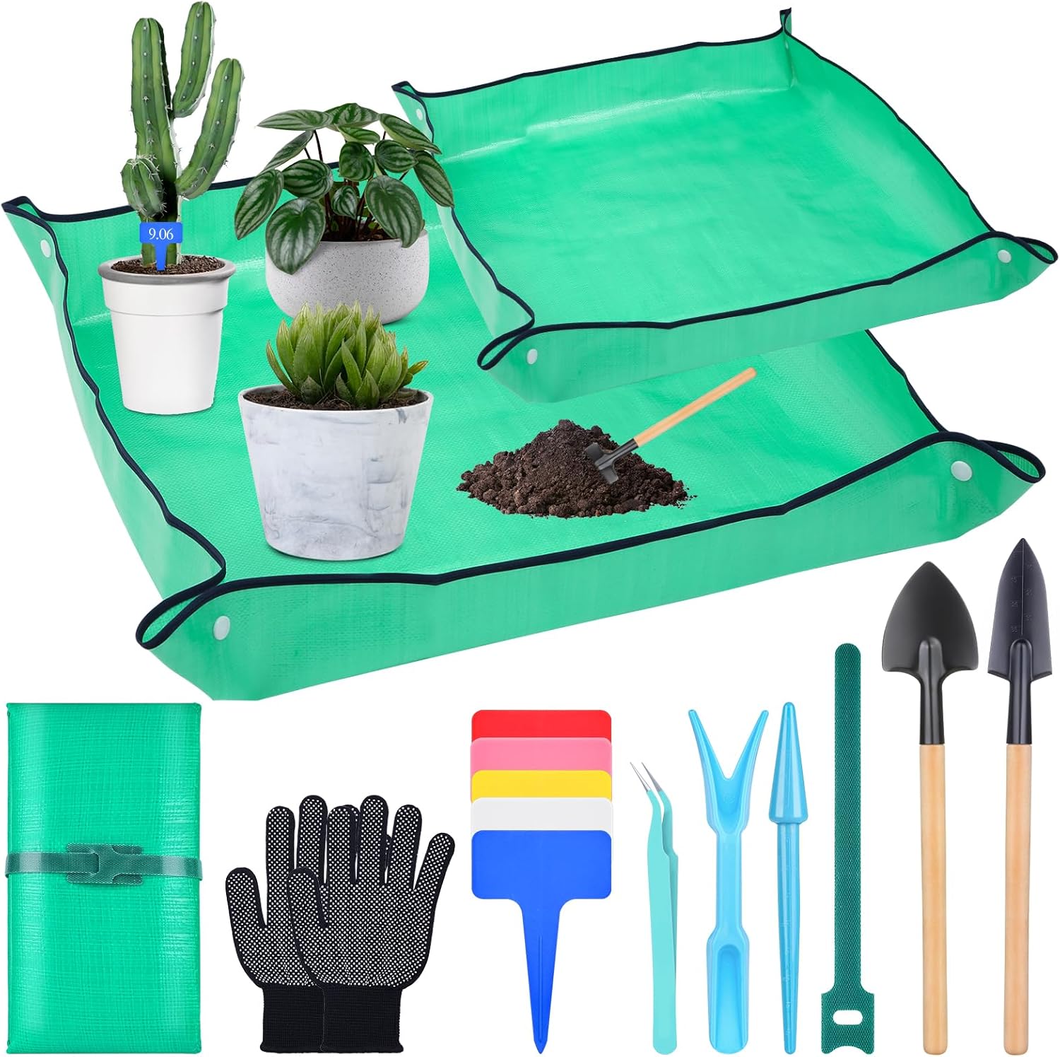 Tapete de trasplante para plantas de interior, tapete grande de 39 pulgadas y tapete de plantación pequeño de 26 pulgadas con accesorios para