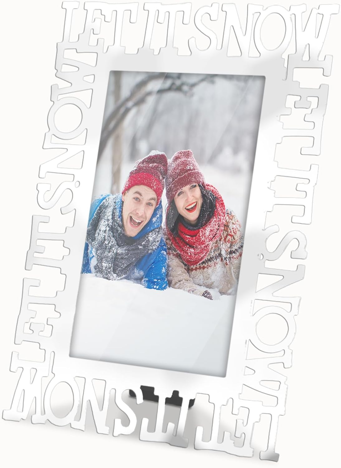 MIMOSA MOMENTS Marco de fotos de metal plateado con texto en inglés “Let’s It Snow” (Nieve, foto de 4 x 6 pulgadas)