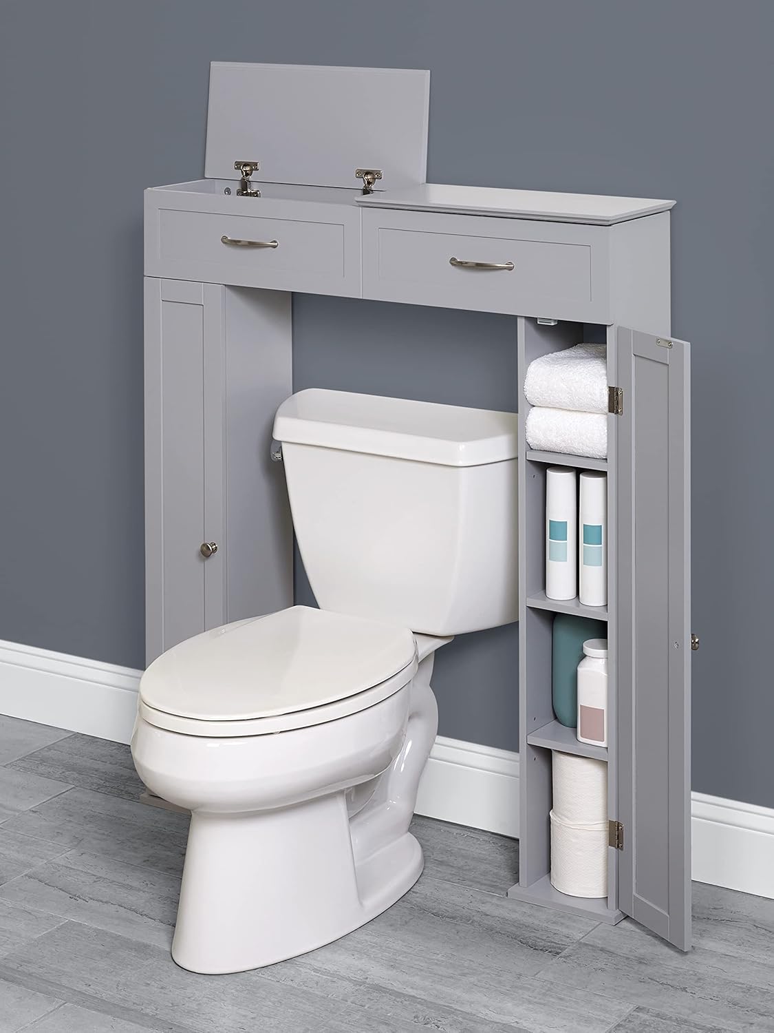 Zenna Home Gabinete de consola de almacenamiento con tapa elevadora, ahorro de espacio para baño, color gris