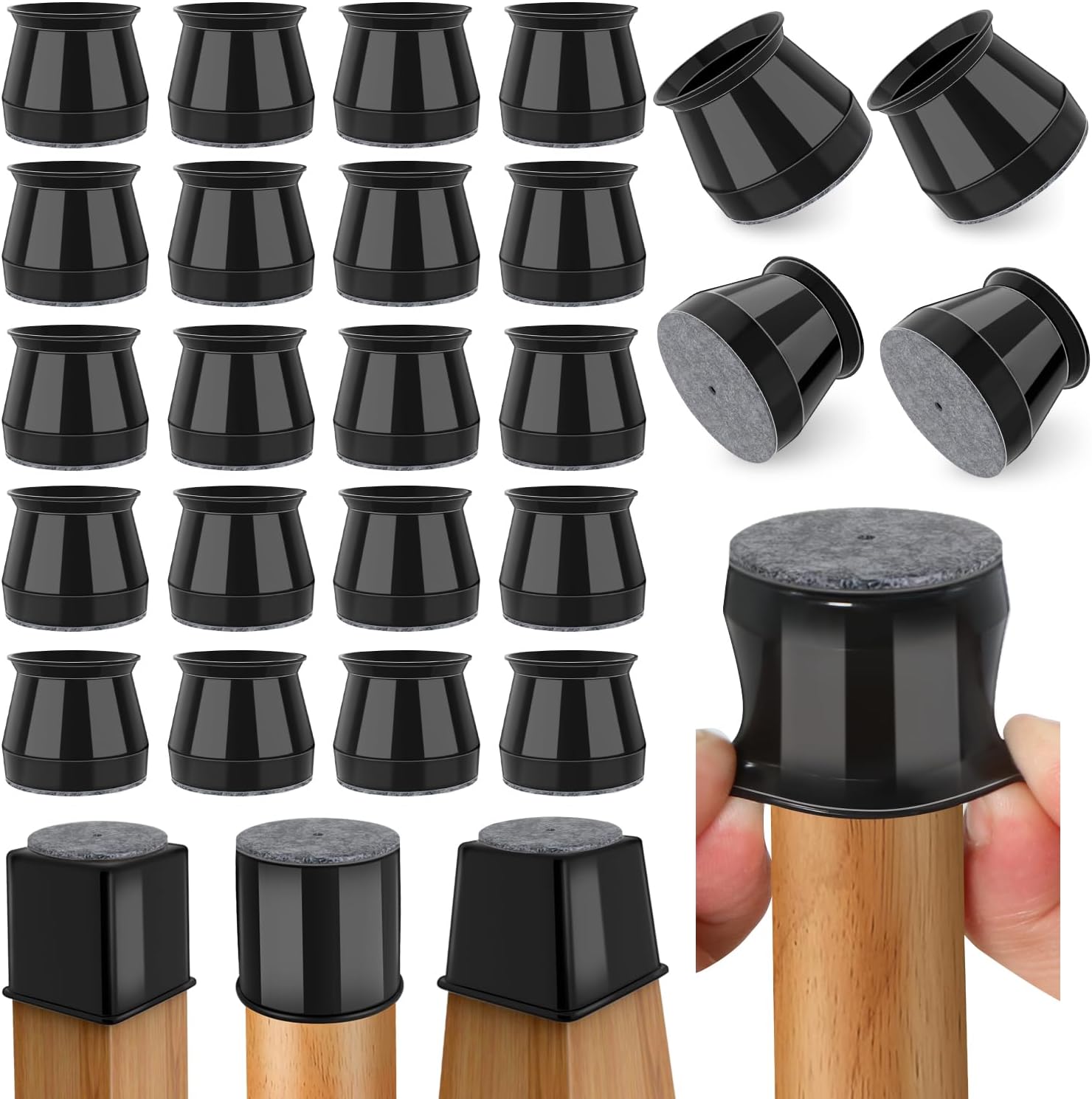 Protectores de suelo para patas de silla, 24 piezas de fieltro de silicona negra, almohadillas para patas de muebles, cubiertas para pisos de madera