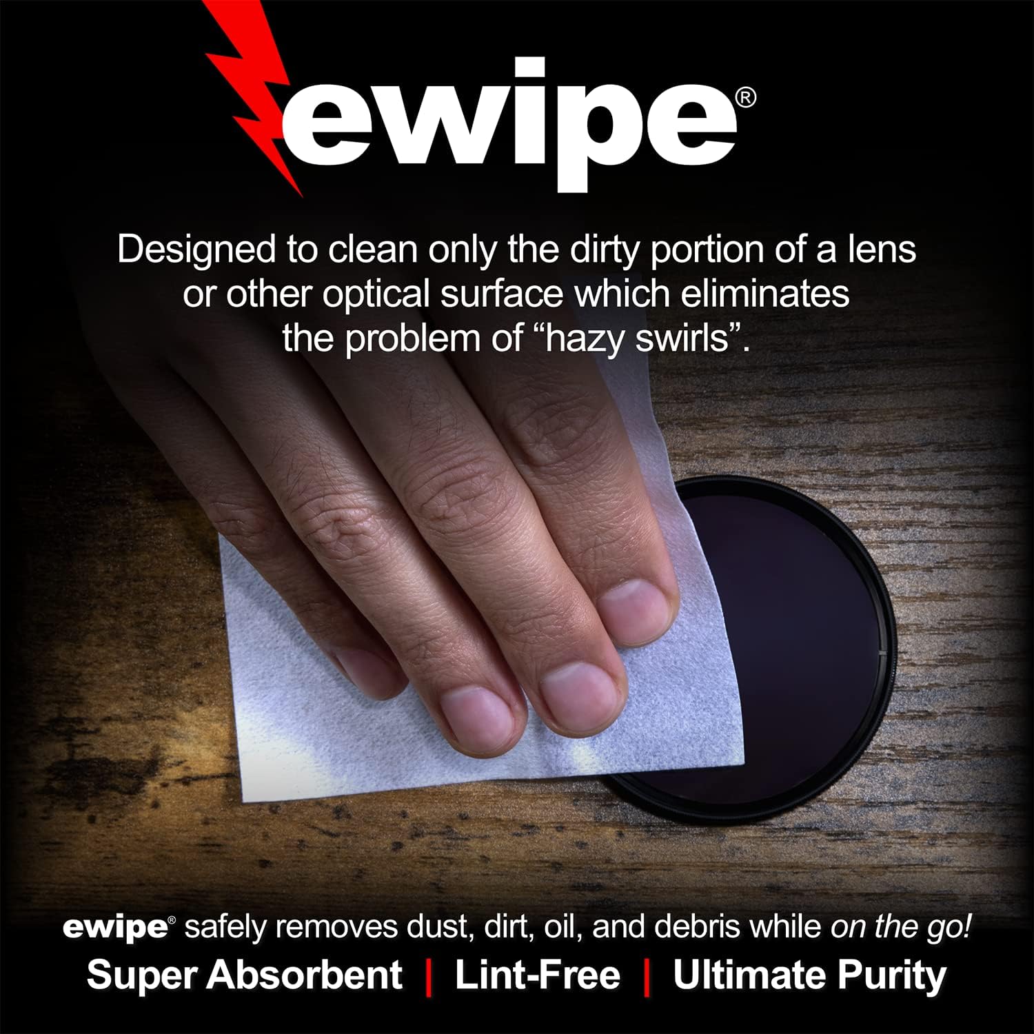 E-Wipe – Almohadillas de limpieza de lente de cámara – Toallitas no abrasivas con solución de limpieza profesional diseñada para electrónica óptica,
