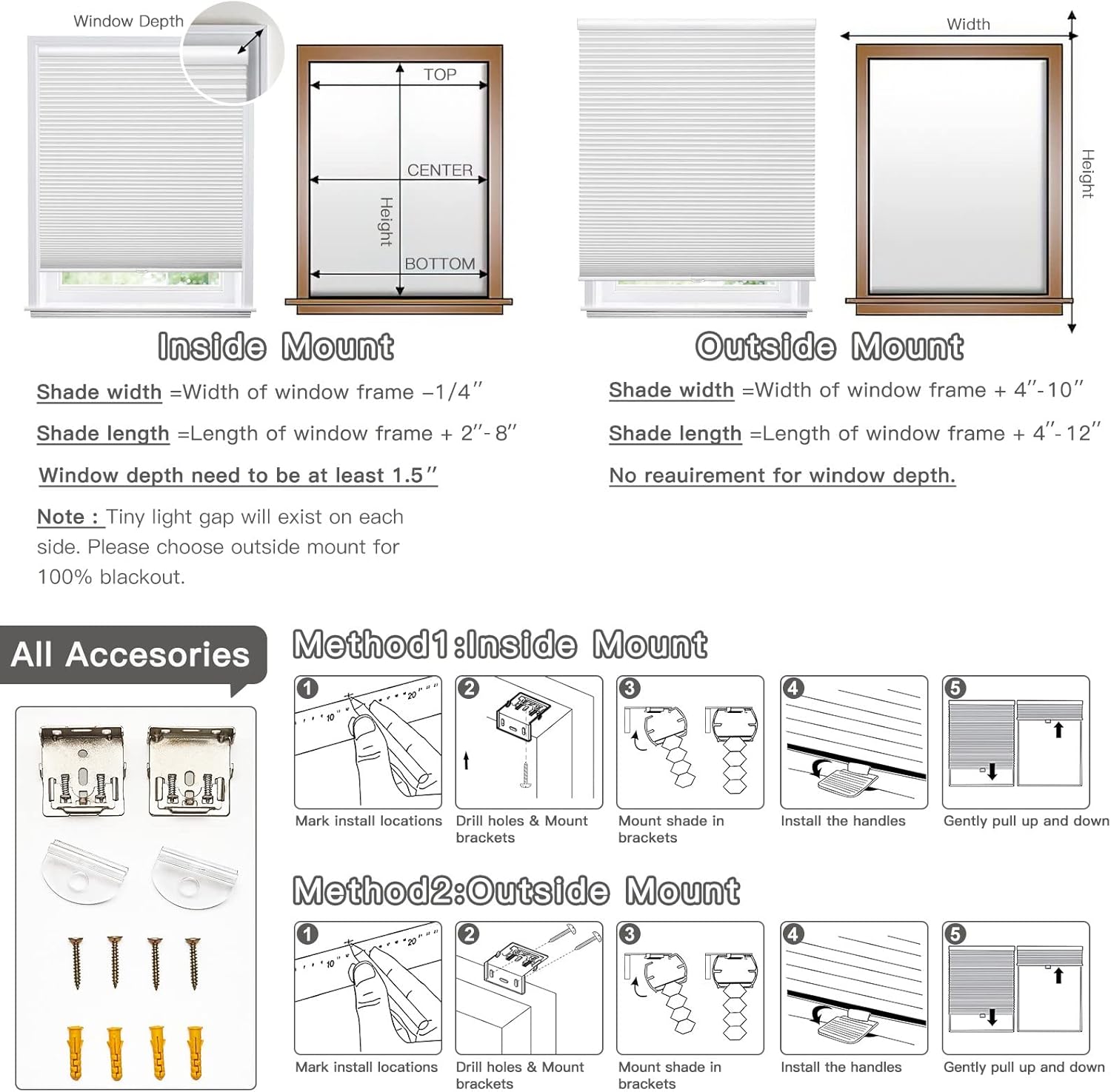 Moonice Persianas celulares opacas sin cordón, persianas celulares para puerta de ventanas, persianas personalizadas de panal para el hogar, cocina,