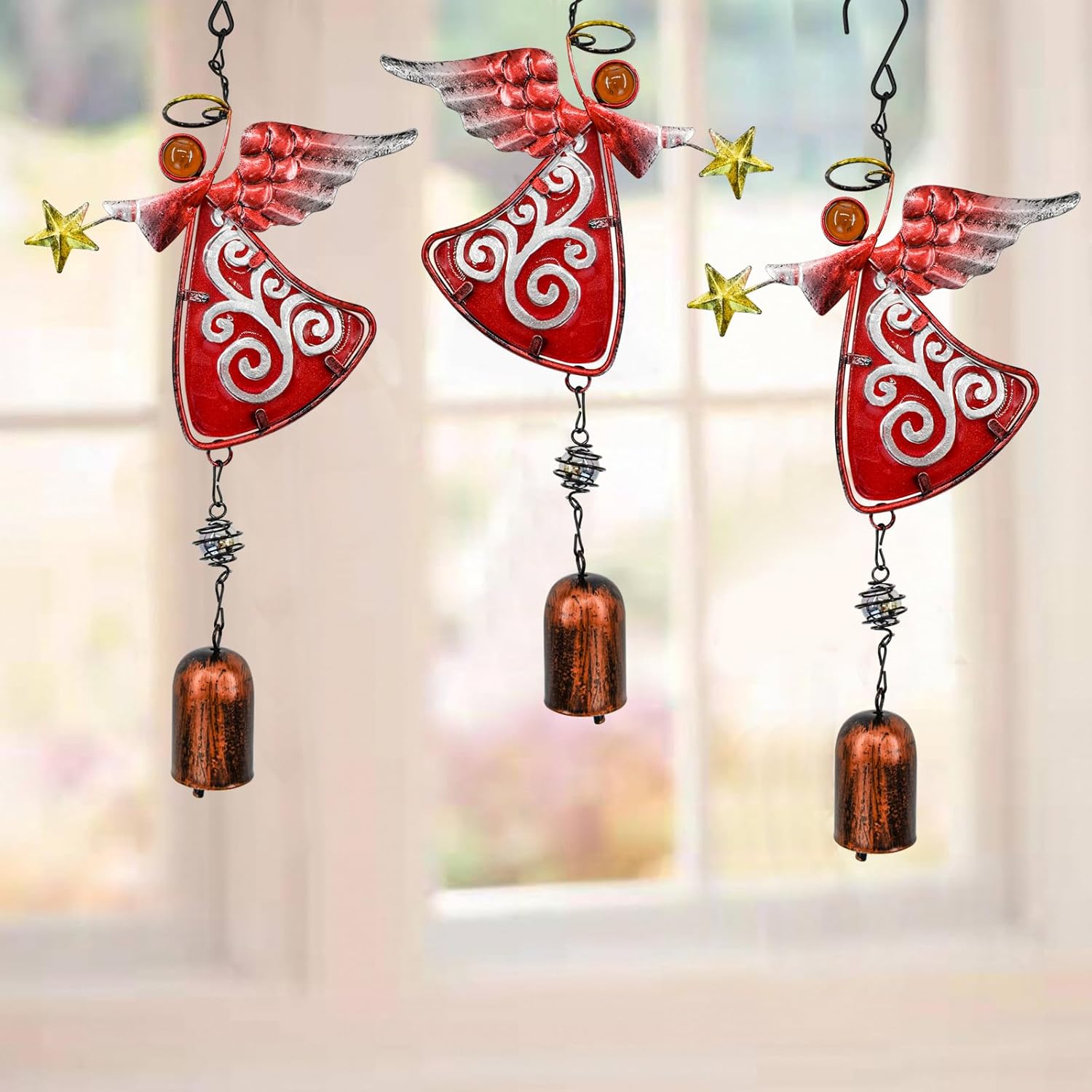 MrMrKura Campana de viento de ángel de metal para colgar, decoración de campanas de alas de ángel, campanas colgantes decorativas, regalos para