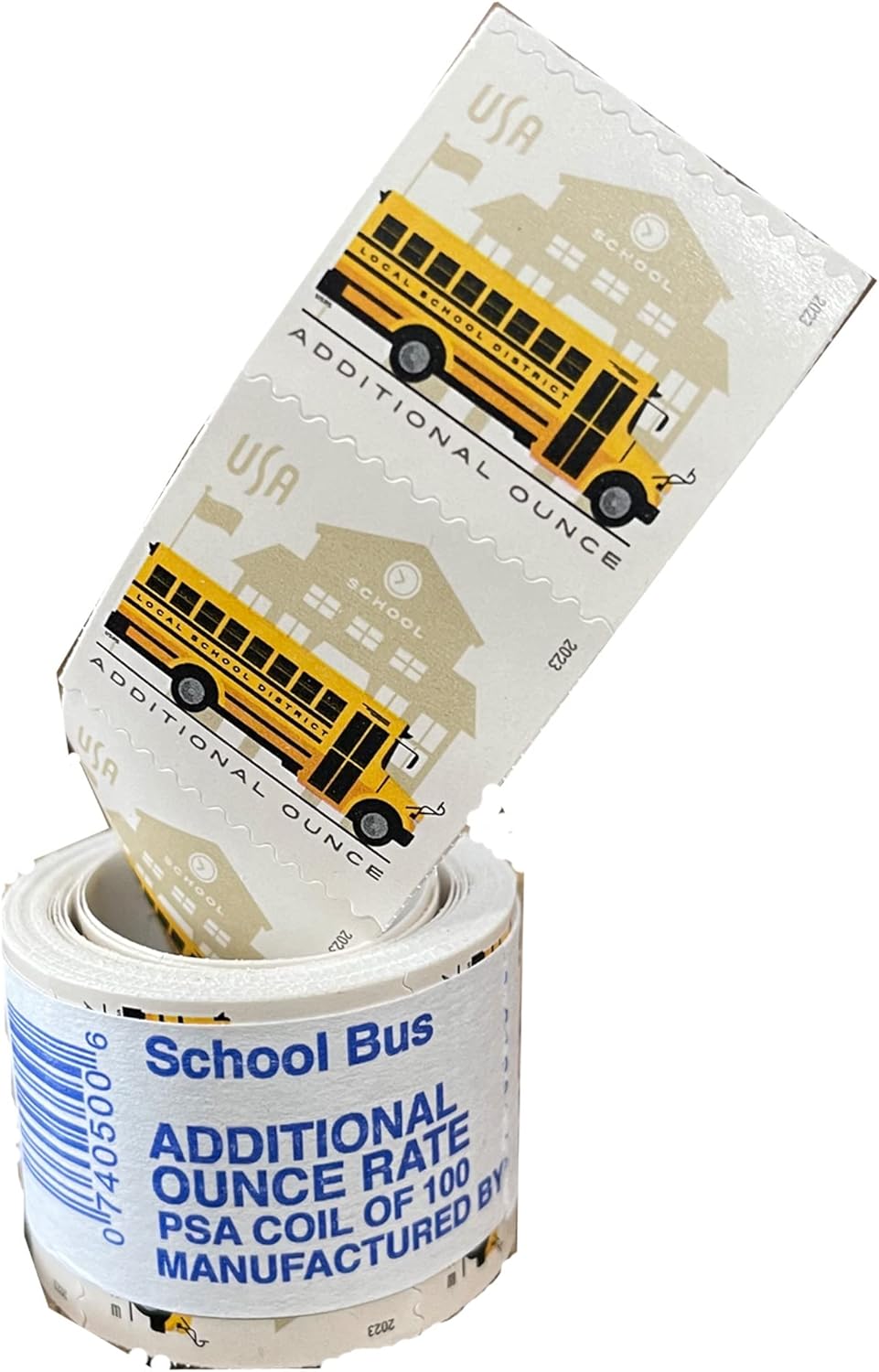 Autobús escolar USPS Sellos postales adicionales 1 bobina de 100 estudiantes, niños, profesores, celebración, anuncio de fiesta (100 sellos)