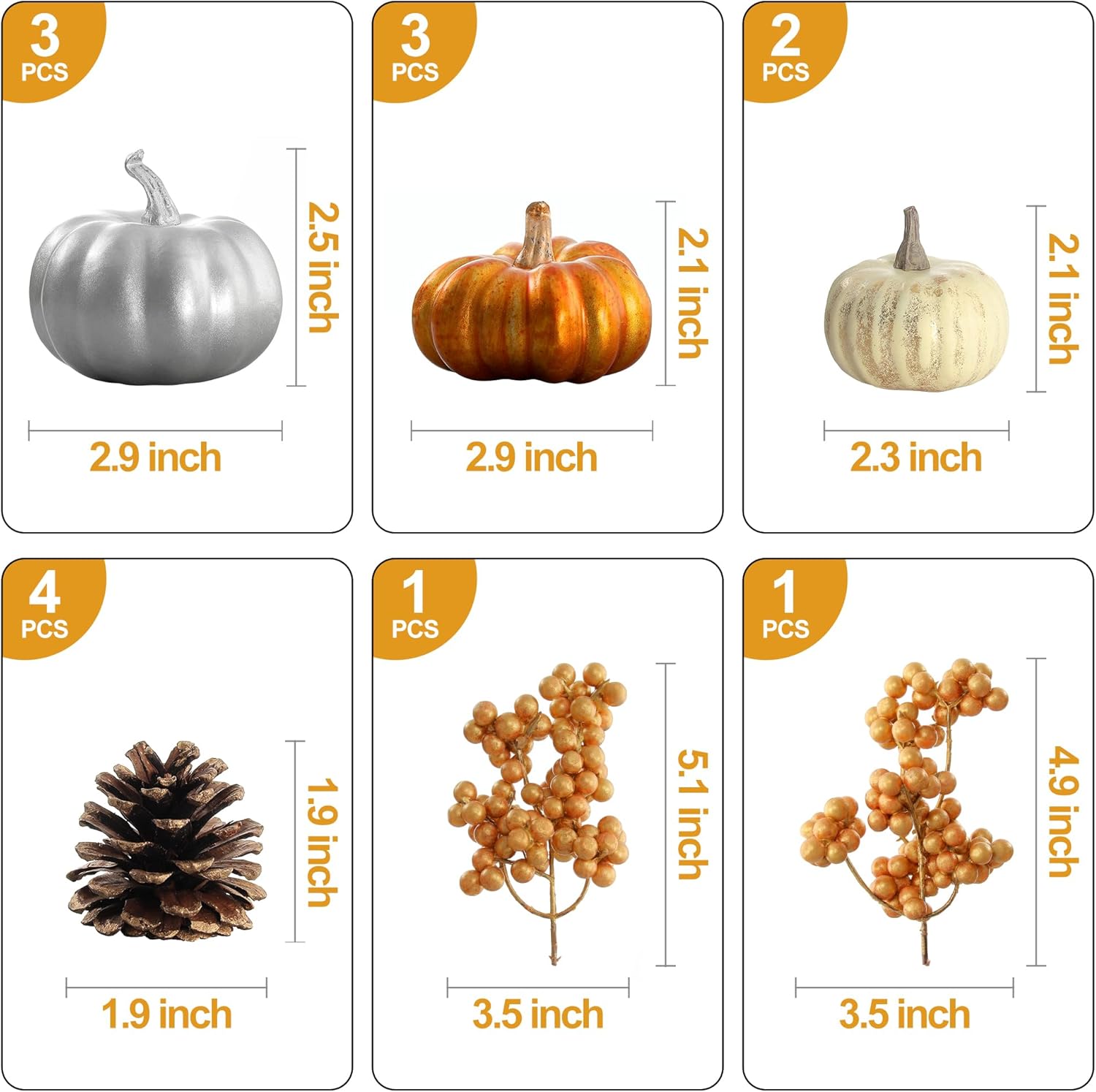 Artgar Juego de decoración de otoño 14 mini calabazas, piñas, bayas para centros de mesa y bricolaje en el hogar