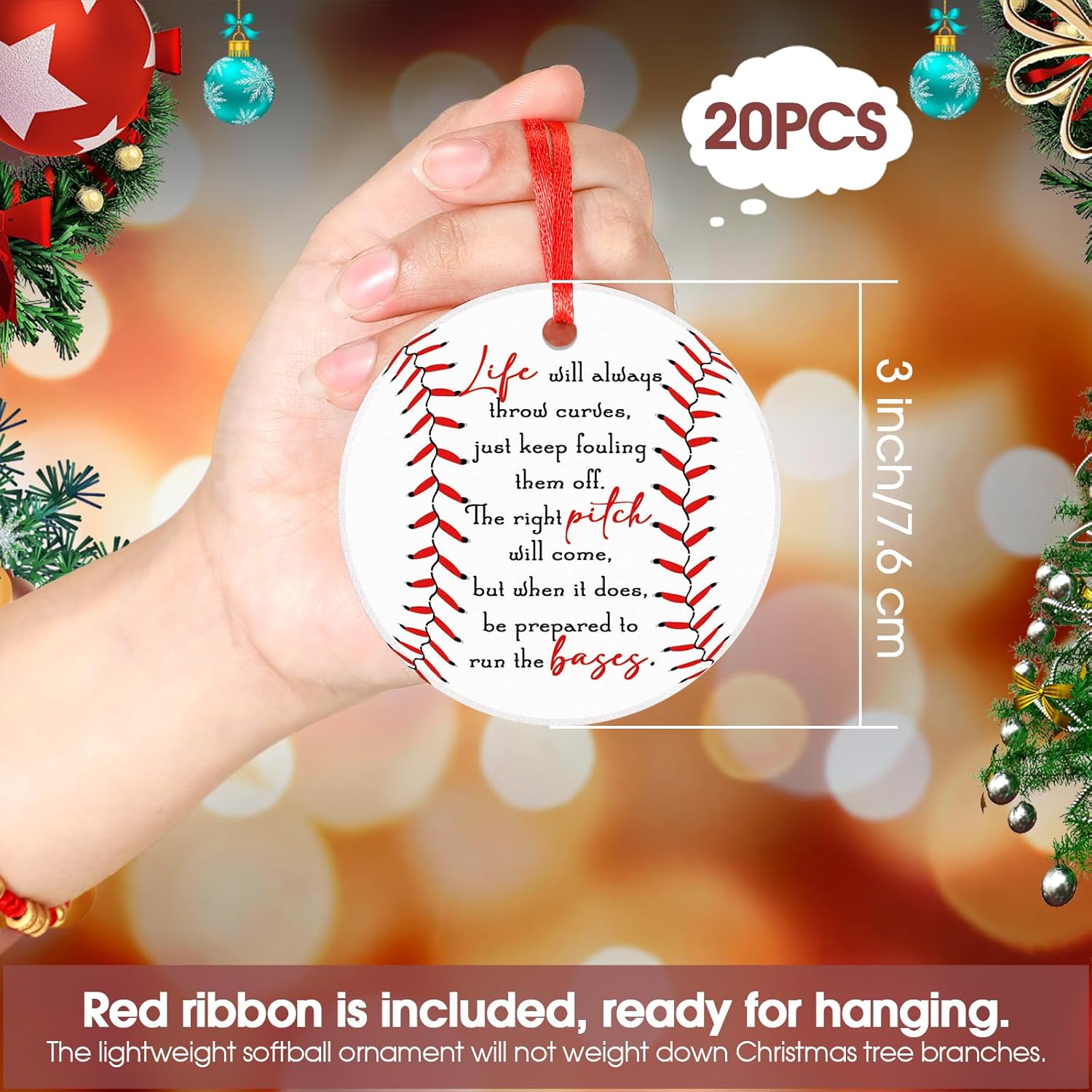 Sieral 20 piezas de adornos de Navidad de béisbol 2023, adornos colgantes personalizados redondos de cerámica, regalo del equipo de béisbol,