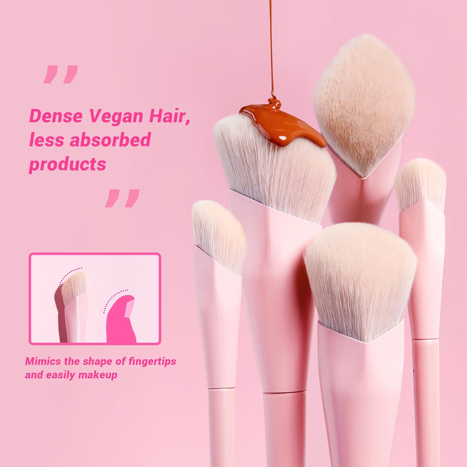 Jessup Brocha para base y correctora, juego de 2 brochas de maquillaje rosa, brochas de maquillaje sintéticas prémium para crema líquida, T497
