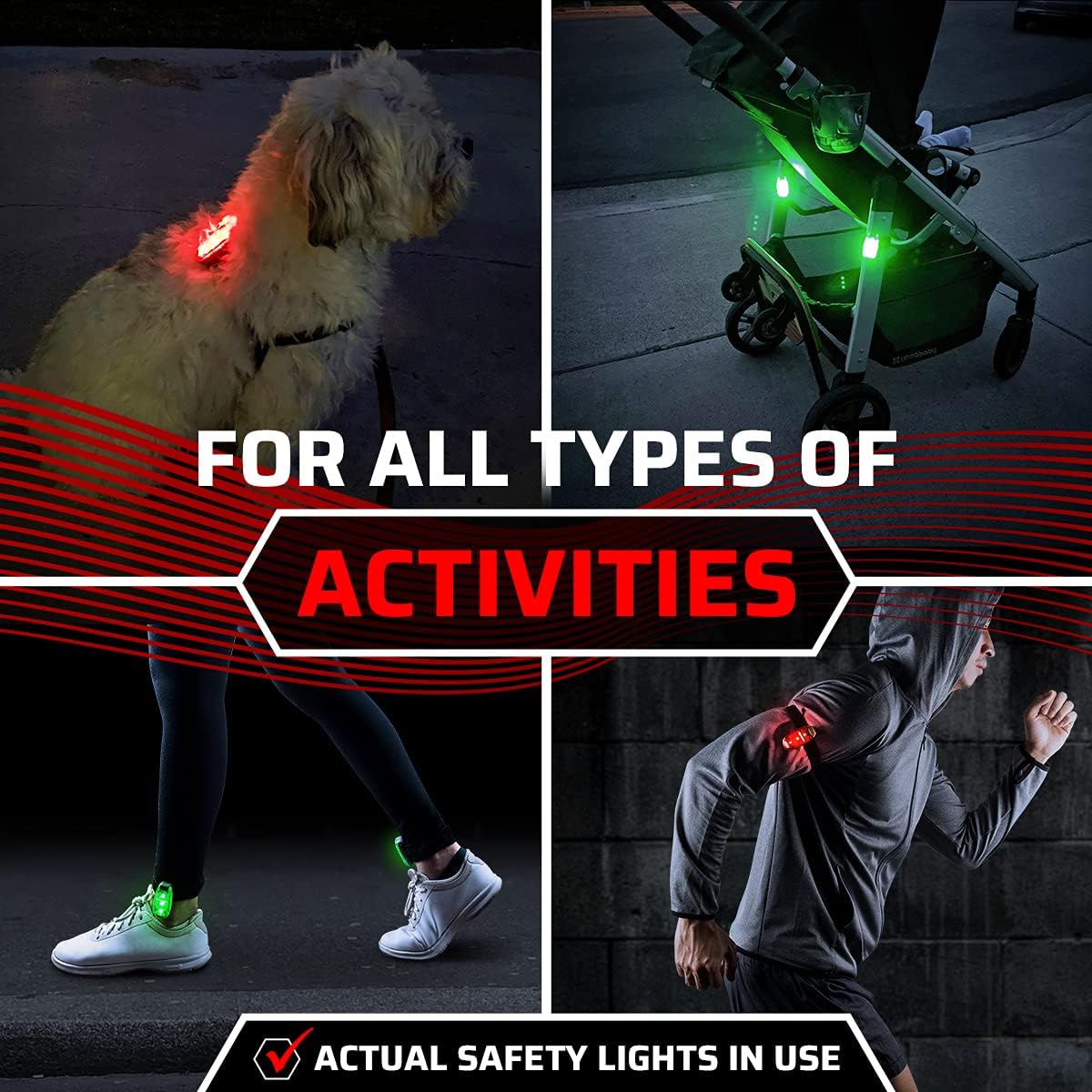 GearLight Luces LED de seguridad S1 (paquete de 4) para barco, kayak, bicicleta, collar de perro, cochecito, corredores y correr nocturno, con clip,