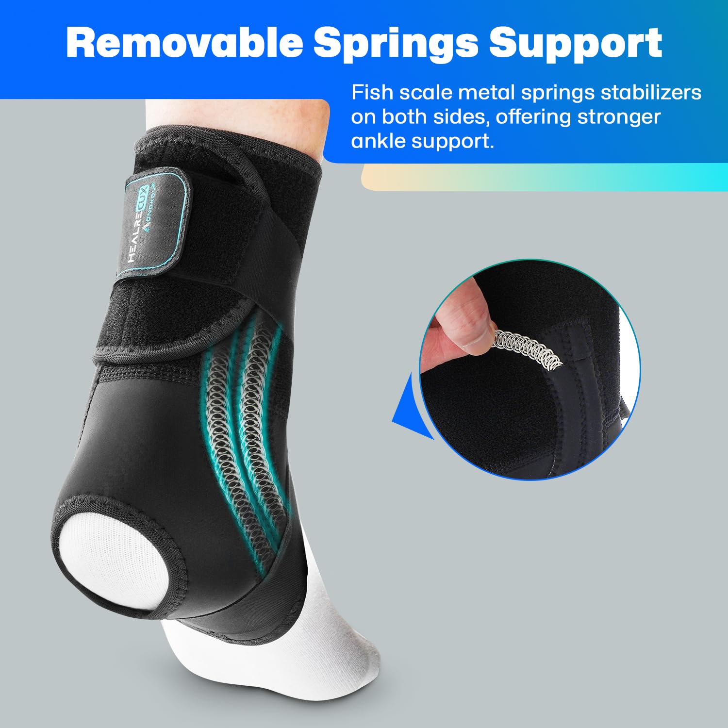 Tobillera para mujeres y hombres, soporte de tobillo ajustable para recuperación de lesiones de tobillo esguinces con soporte de resortes metálicos