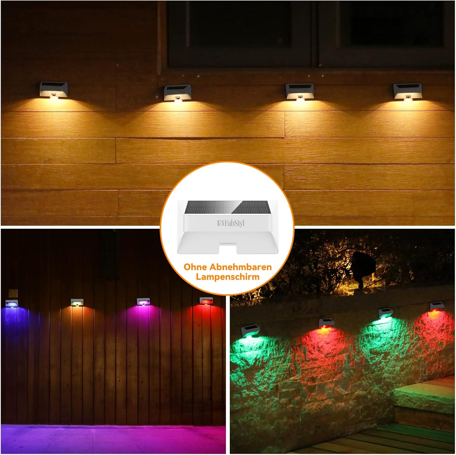 Luces solares para valla, RGB de 10 modos de trabajo, luces solares para exteriores, impermeables, luces solares LED de pared para escaleras,