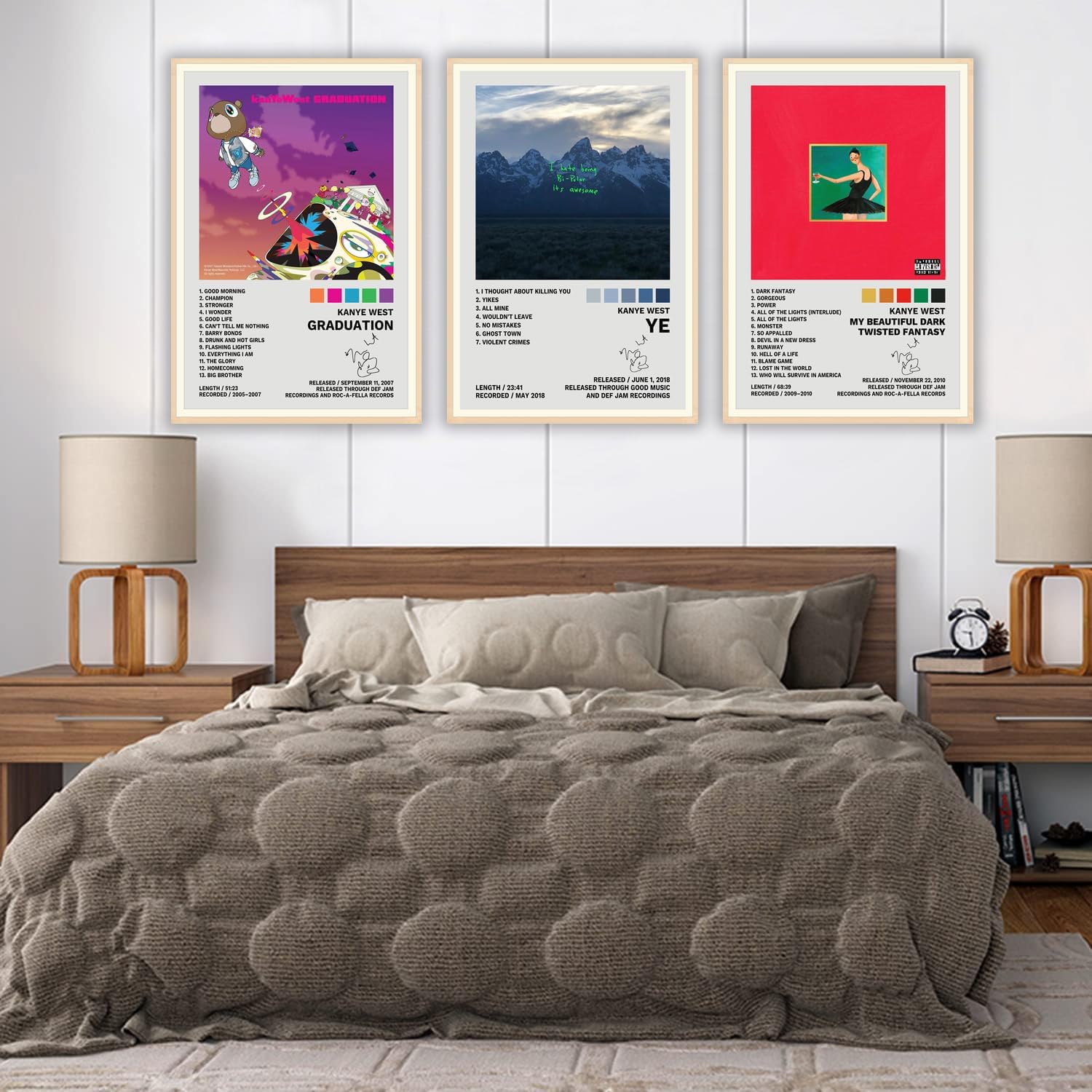 JINOS Póster de Kanye West – Juego de 3 pósteres de lienzo para álbum, pintura decorativa, pósteres de pared e impresiones artísticas modernas para