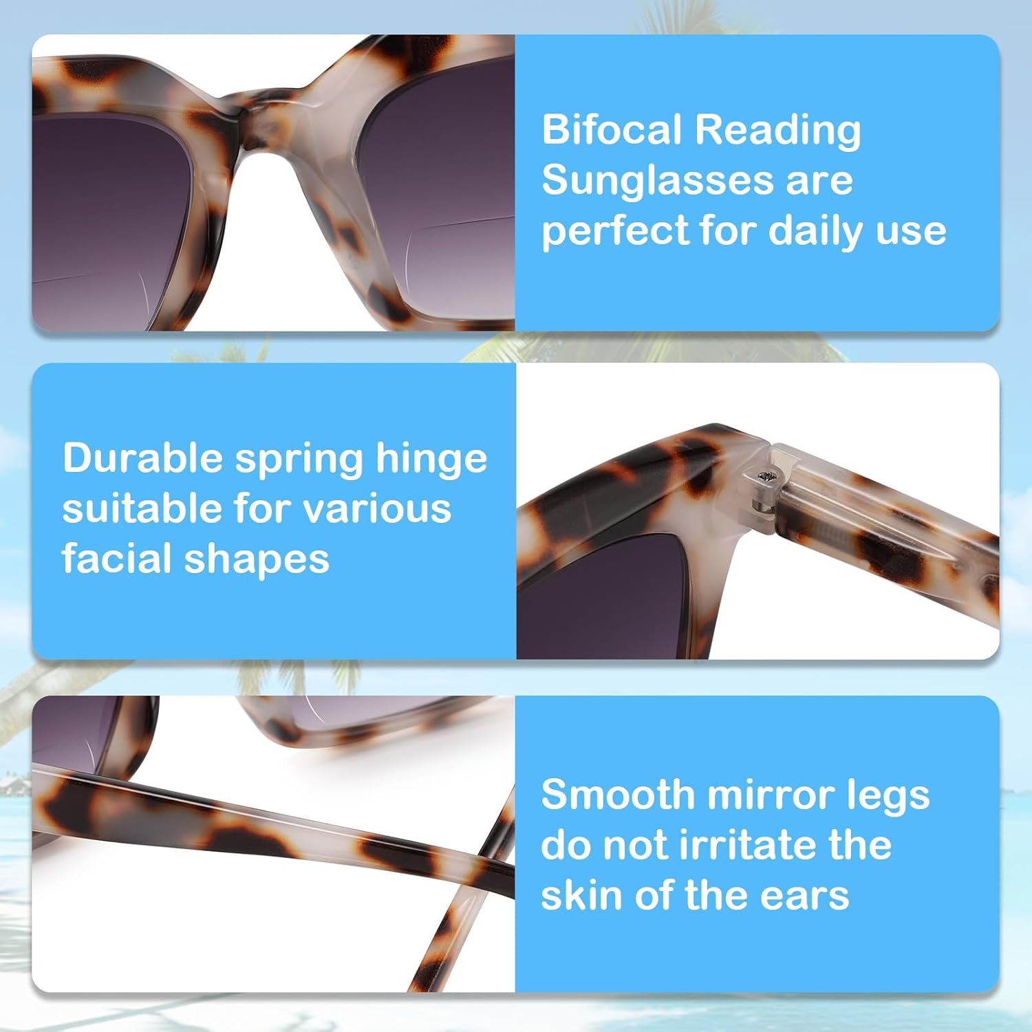 Lentes de lectura cuadrados estilo retro Oprah, armazón grande y vidrios de 1.96 pulgadas.