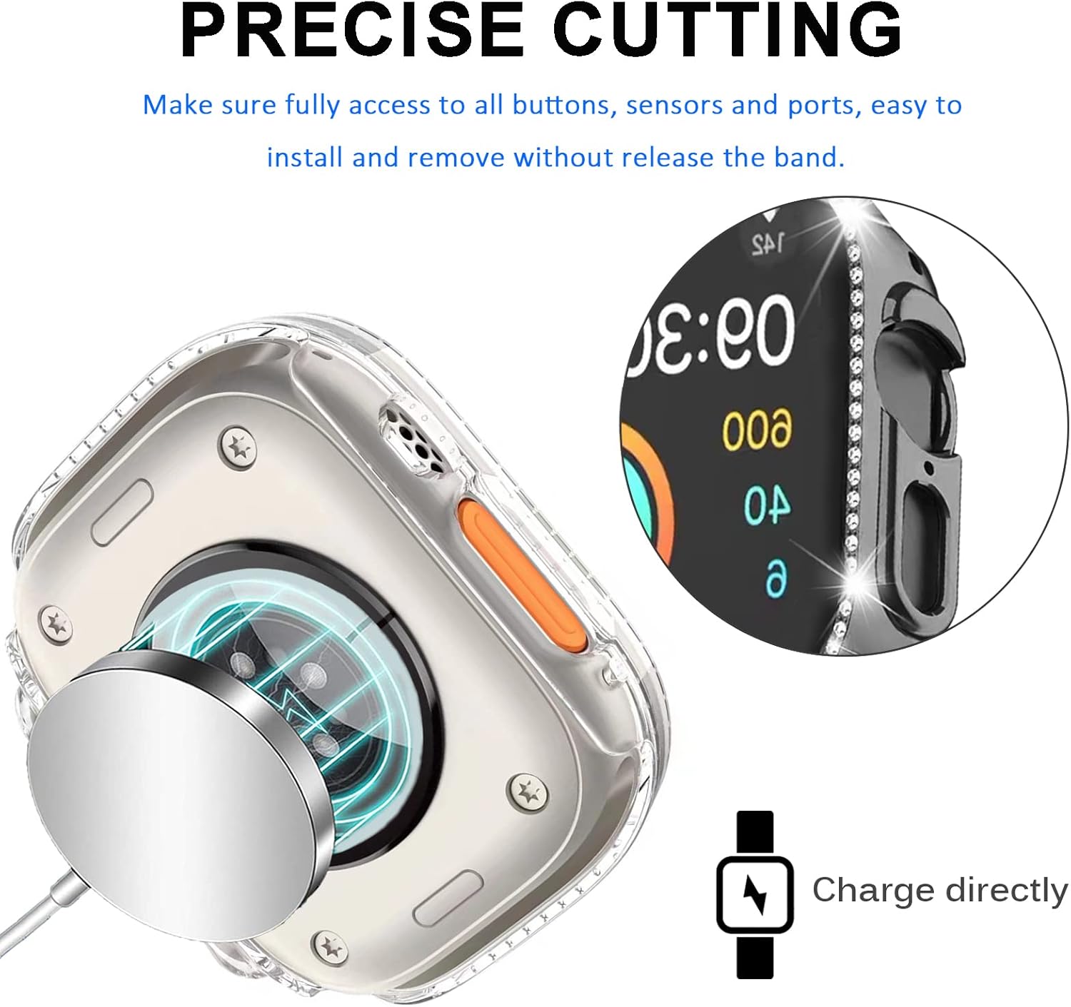 Miimall Funda compatible con Apple Watch UltraUltra 2 de 1.732 pulgadas, con cristales brillantes chapados en diamantes a prueba de golpes, marco