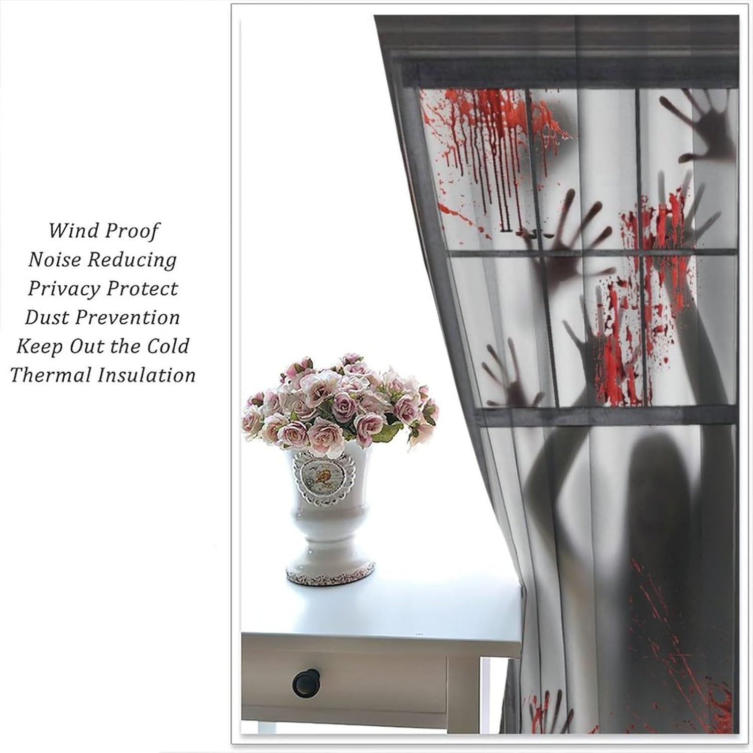 Cortinas de Halloween para decoración de casa embrujada de terror, manos de zombi aterradoras, tratamiento de ventana de esqueleto de Halloween,