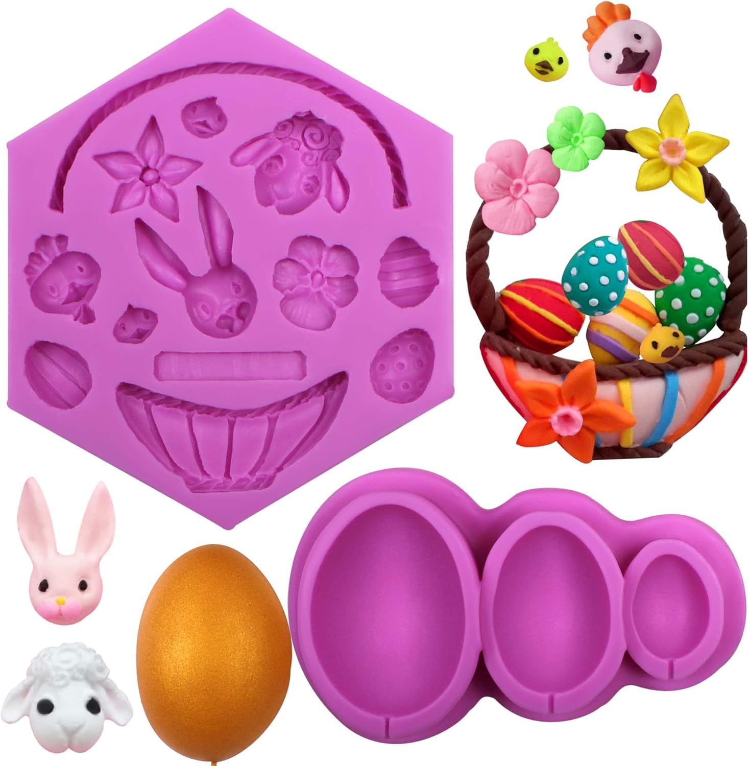 Moldes de chocolate de conejo de Pascua, moldes de silicona para huevos de Pascua, flores, galletas, decoración de cupcakes, decoración de pasteles,