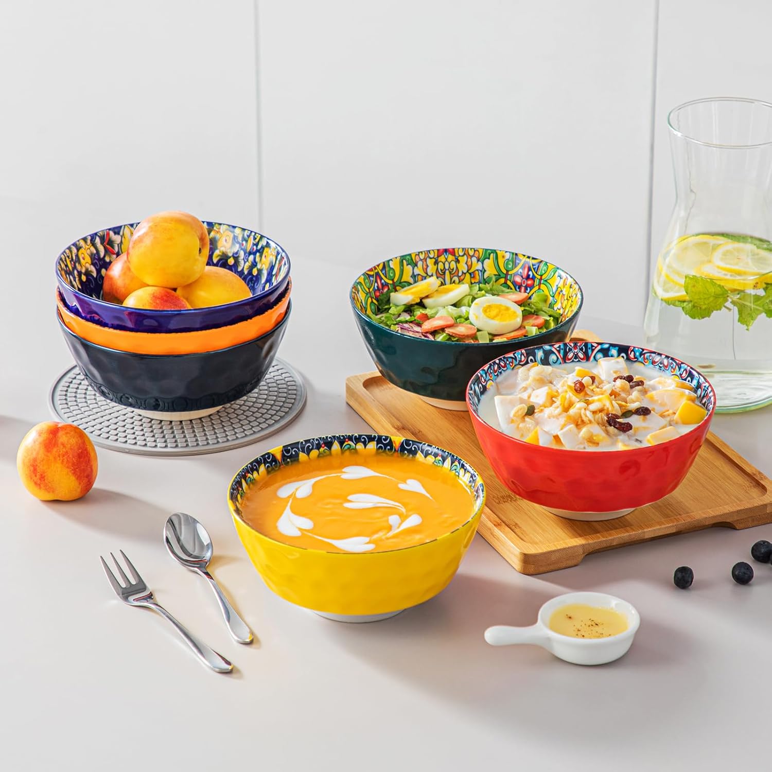 vancasso Juego de 6 cuencos para cereales, cuencos de sopa de cerámica, juego de cuencos corlorful de 26 onzas para cocina, lavavajillas y