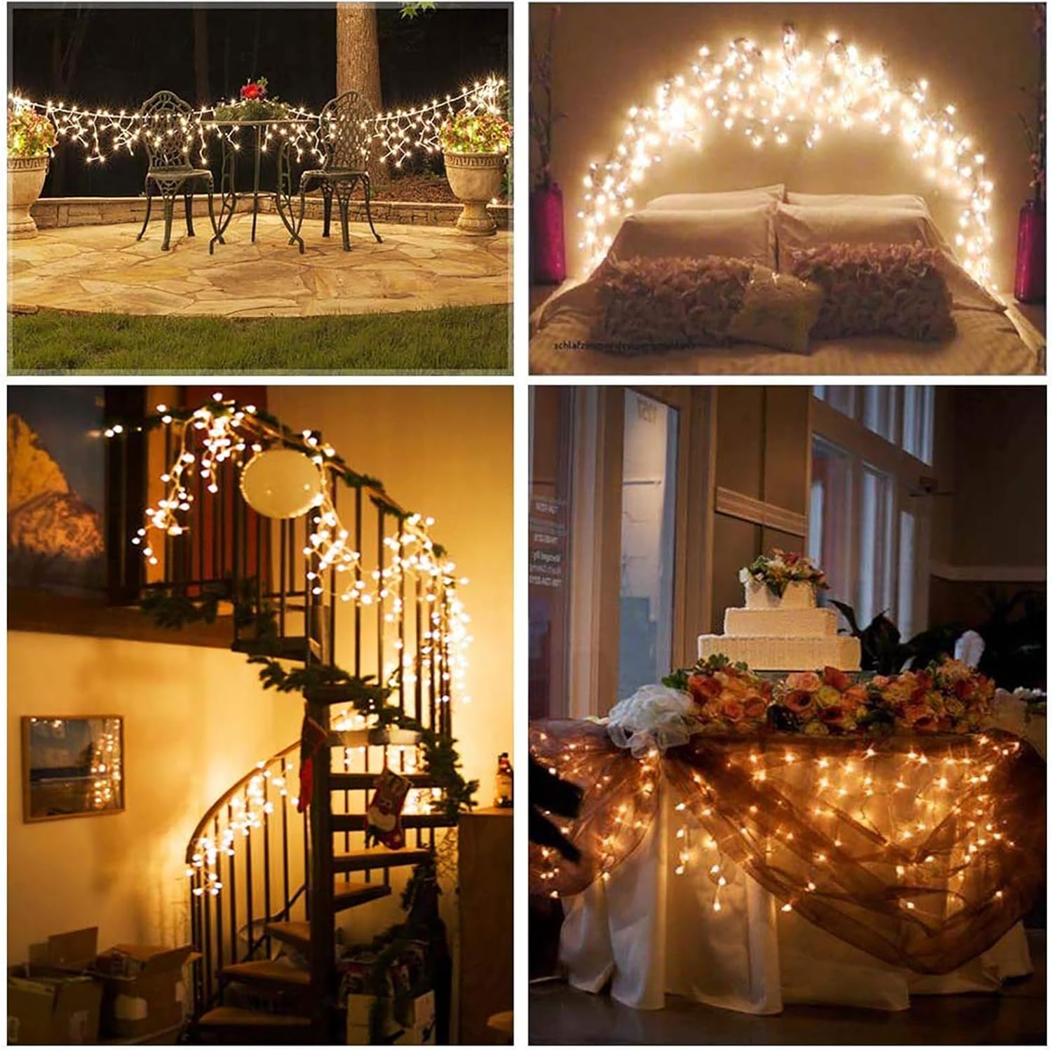 Toodour Guirnalda de 432 luces LED de 35.4 pies con 72 gotas, luces de hadas parpadeantes para Navidad, fiestas, vacaciones, color blanco cálido