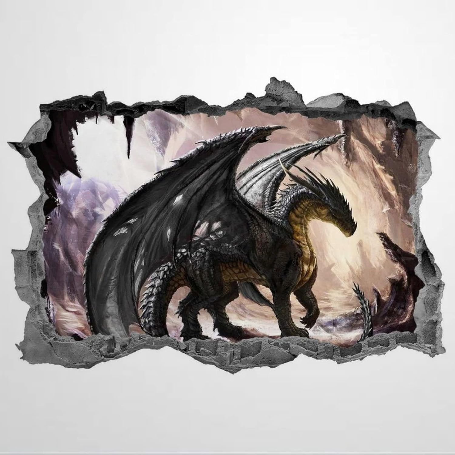Adhesivo de pared de dragón 3D de fantasía, mural para decoración de dormitorio, arte de pared aplastado, póster extraíble, calcomanías de vinilo