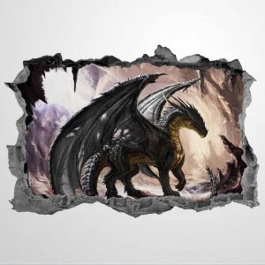 Adhesivo de pared de dragón 3D de fantasía, mural para decoración de dormitorio, arte de pared aplastado, póster extraíble, calcomanías de vinilo Adhesivo de pared de dragón 3D de fantasía, mural para decoración de dormitorio, arte de pared aplastado, póster extraíble, calcomanías de vinilo