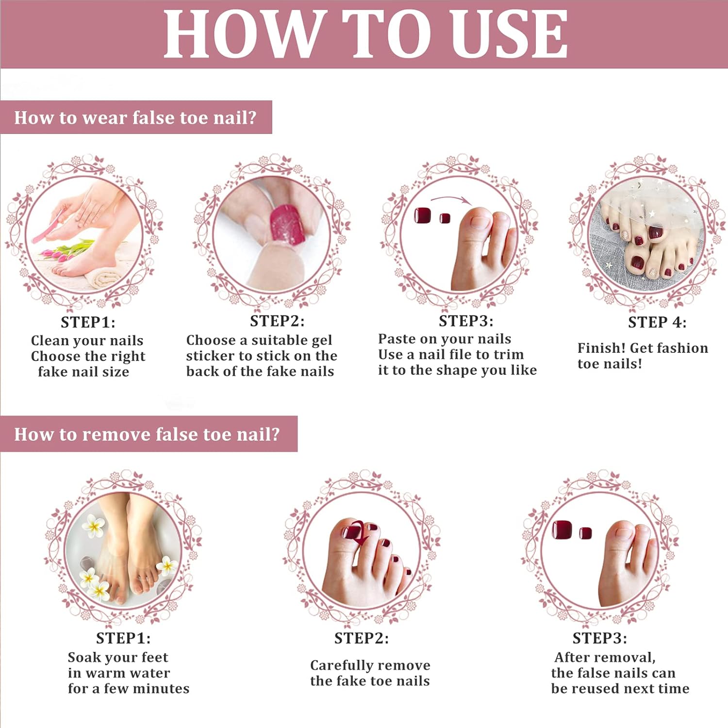 TMLECE TM Uñas postizas cuadradas cortas de cobertura completa, 24 unidades, color negro y rosa, con pegamento y lima de uñas, uñas postizas de gel