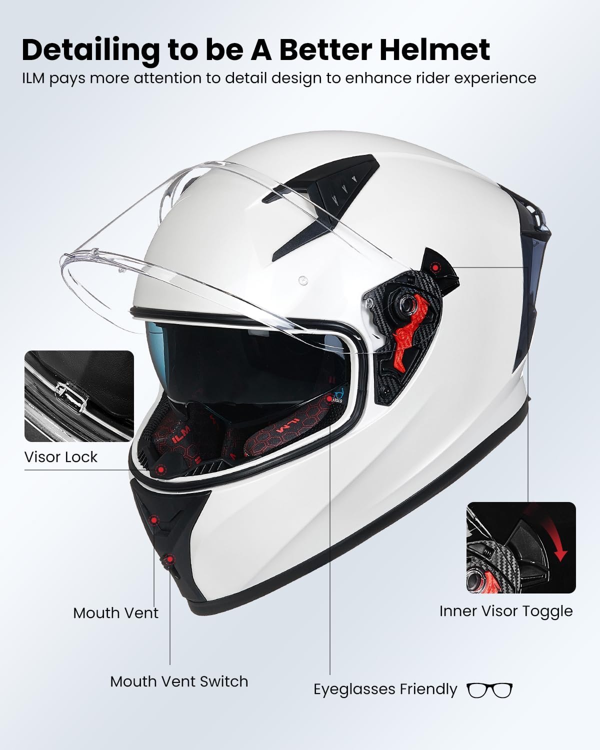 ILM Casco de motocicleta de cara completa con Pinlock compatible con viseras y aletas transparentes y tintadas, casco de motocross para bicicleta de