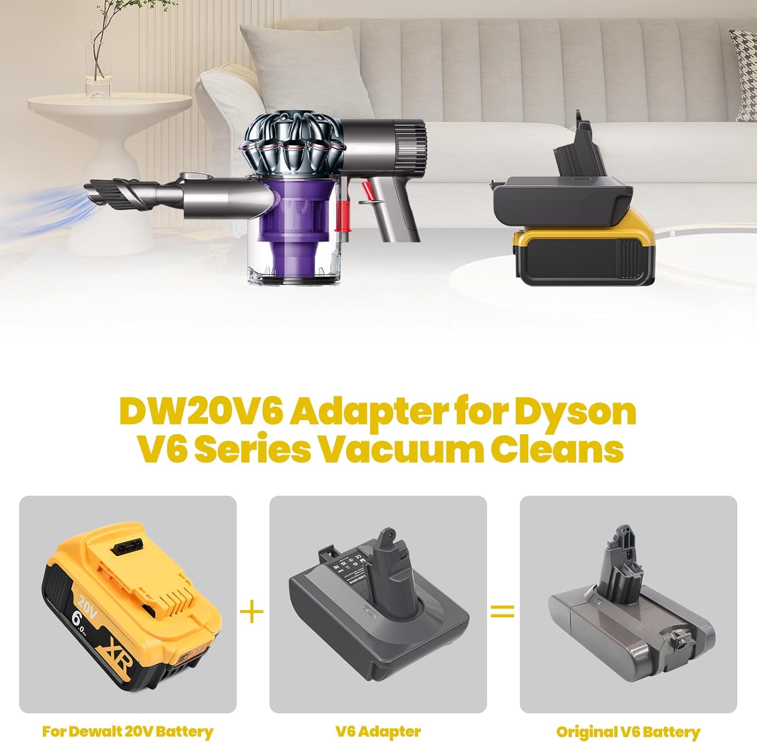 V6 – Adaptador de batería para Dyson para Dewalt 20 V, convertidor de batería de litio de repuesto para Dyson V6 SV03 SV04 SV09 DC62 DC59 Animal