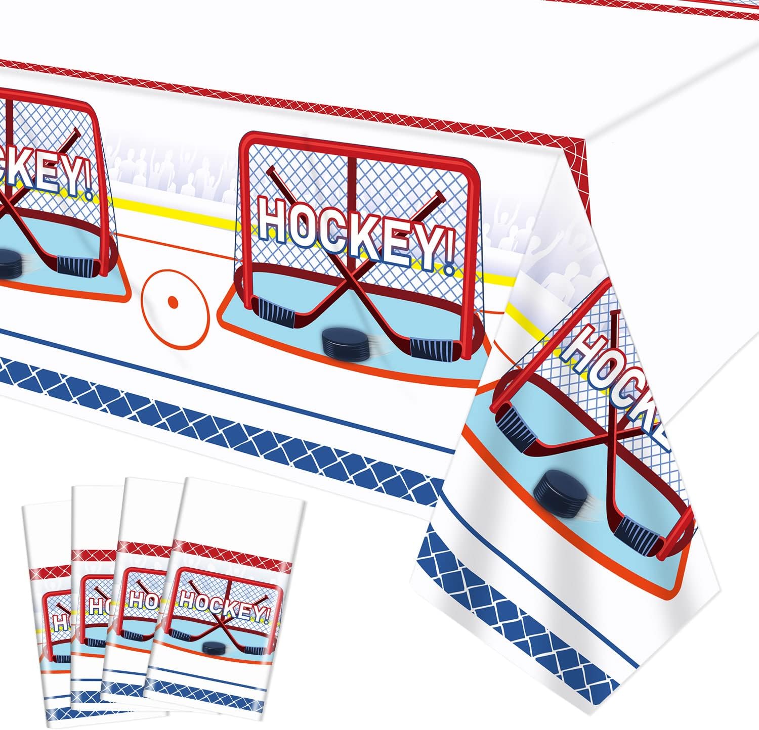 Paquete de 4 manteles de hockey de 86.6 x 51.2 pulgadas, mantel rectangular reutilizable para comedor y cocina, suministros de fiesta de cumpleaños,