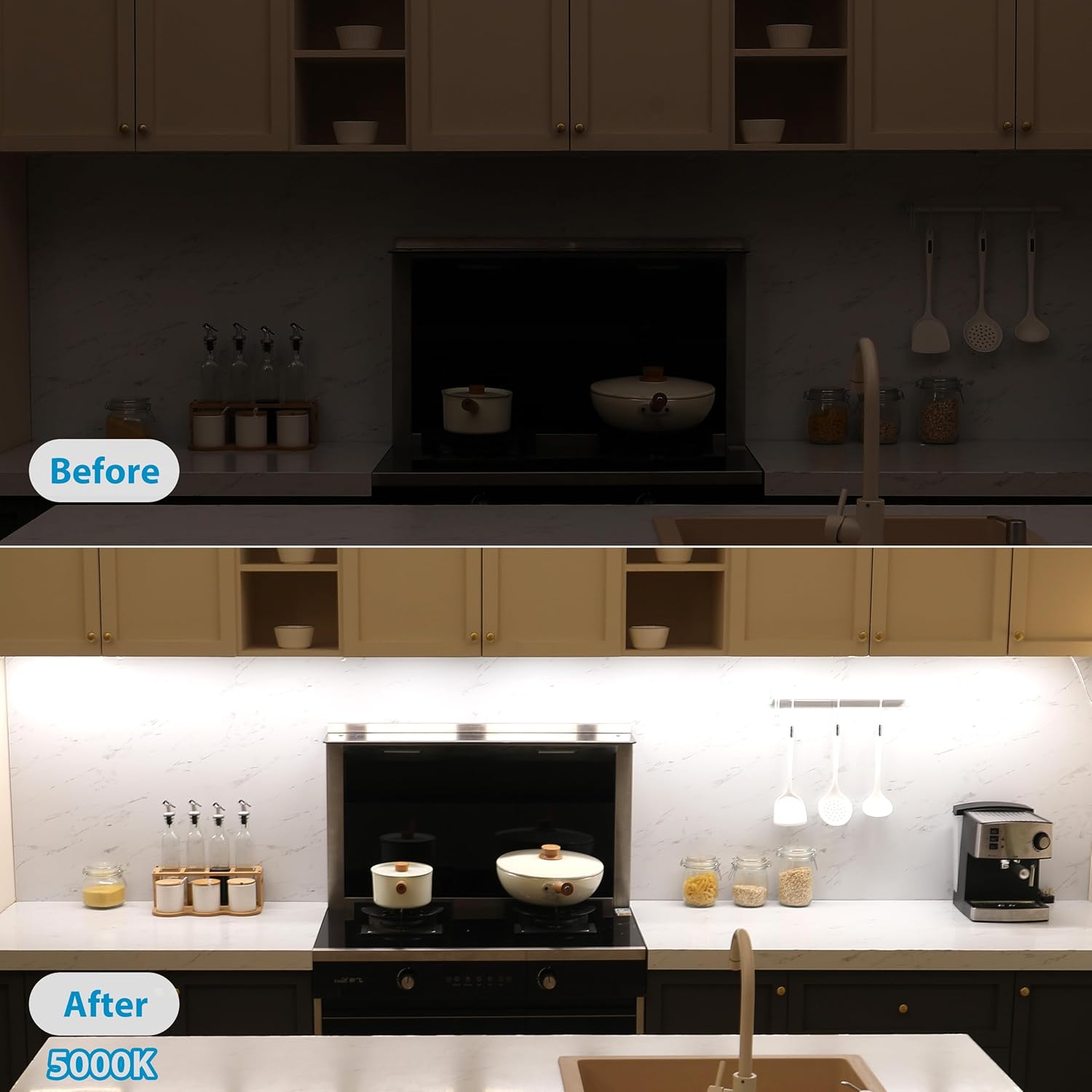 Litever Luces para debajo del gabinete enchufables, 6 barras de tira de luz LED de 12 pulgadas. Súper brillante regulable enlazable para encimera de