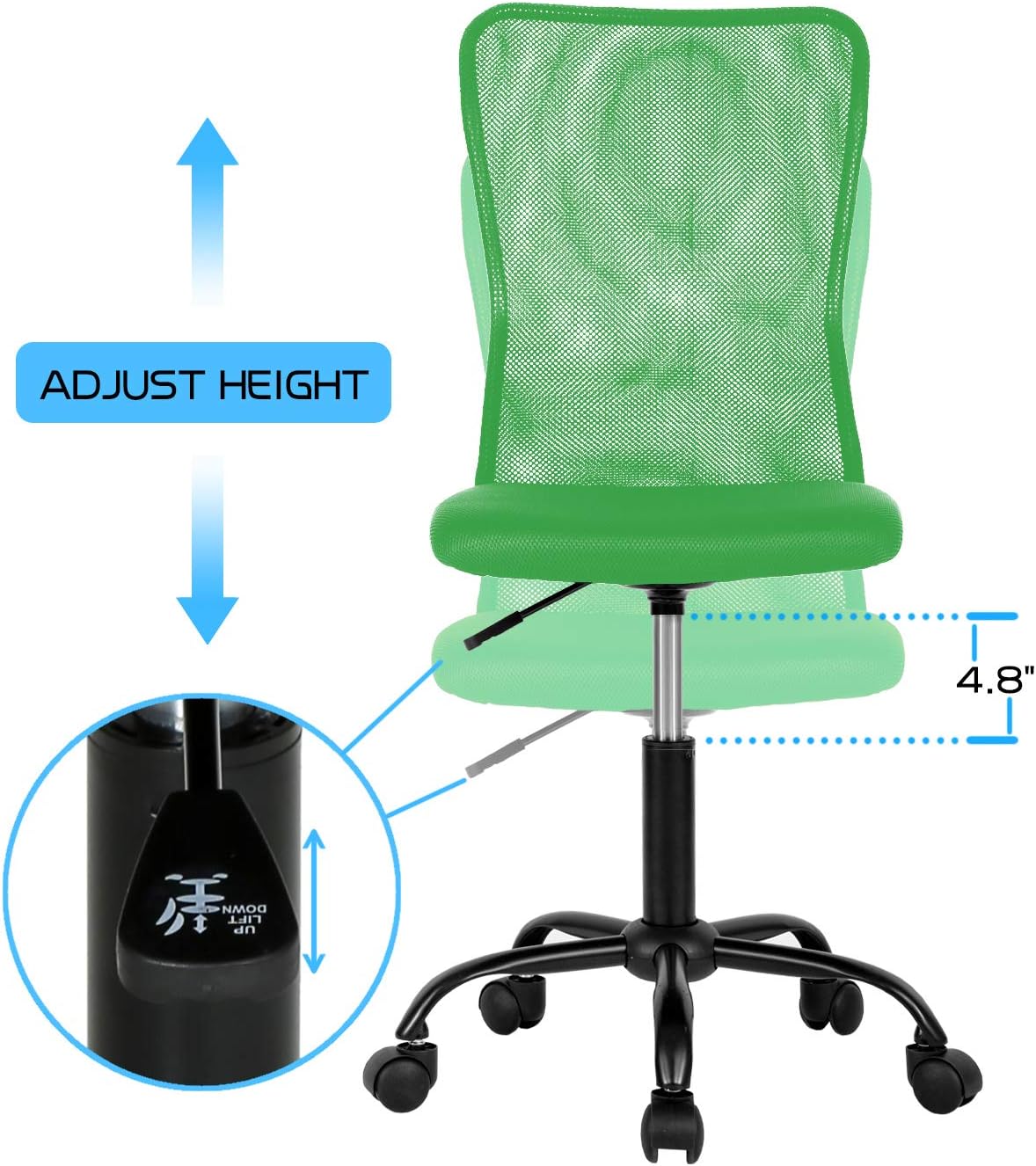 HCB Silla de oficina en casa, silla de escritorio de malla, silla ergonómica para computadora con soporte lumbar, respaldo medio, giratorio de 360