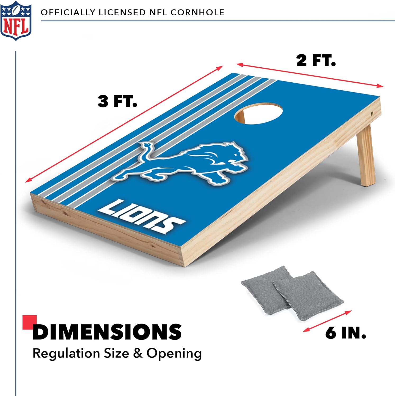 Wild Sports NFL Juego de cornhole de madera maciza de 2 x 3 pies con impresión directa HD del equipo, gran regalo para cualquier fanático del