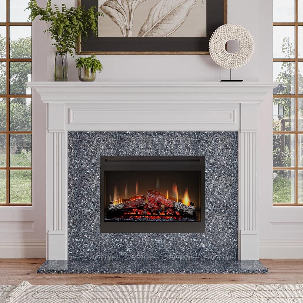 MANTELSDIRECT Fairfield de Mantels Direct – Kit envolvente de chimenea de madera de álamo de 52 x 39 pulgadas con estante y moldura  Fairfield de
