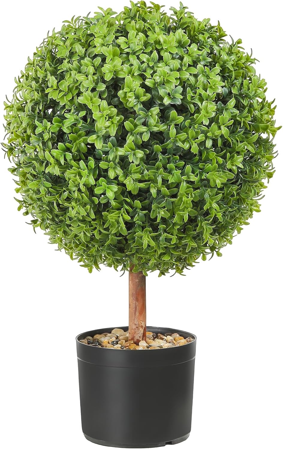 VEVOR Topiarios artificiales de boj, 24 pulgadas de alto (2 piezas), planta de topiarios falsos en forma de bola con macetas, planta de plumas