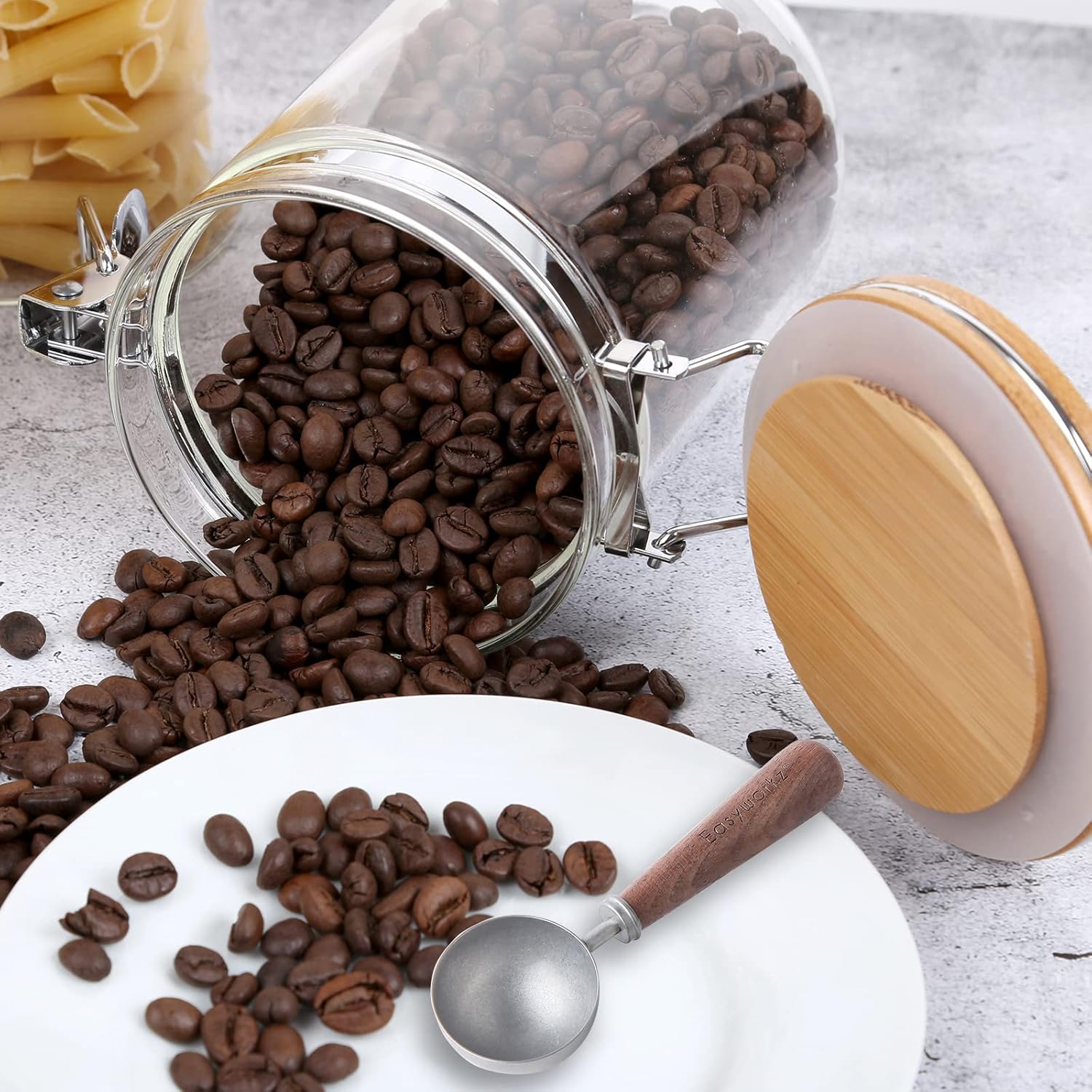 Easyworkz Cuchara de café retro de acero inoxidable con mango de nogal negro, 0.35oz, cuchara medidora (Vintage)