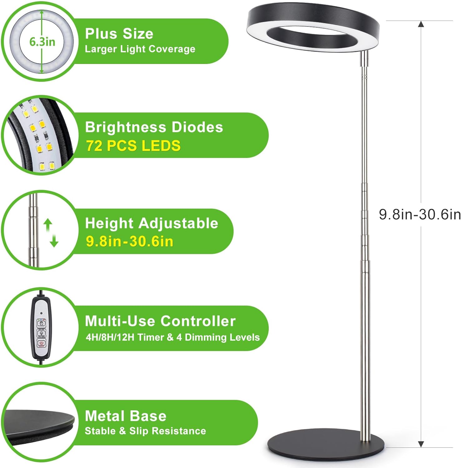 LORDEM Luz de crecimiento, luz LED para plantas de interior, lámpara de crecimiento de escritorio de espectro completo con temporizador automático