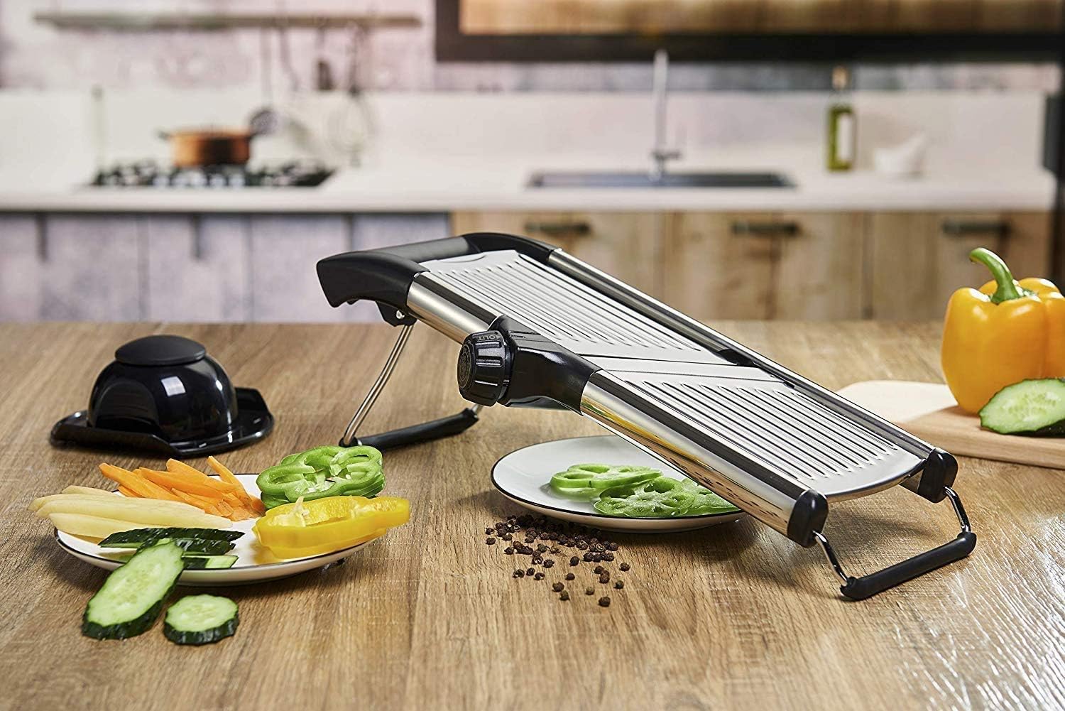 Upgraded Mandolina Food Slicer con hoja última intervensión Guantes Protección Contra Cortes y GuardiaAjustable French Fry Cutter y cortador