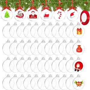 50 adornos circulares de acrílico transparente para el árbol de Navidad, adornos de Navidad transparentes, adornos de Navidad en blanco, adornos de 50 adornos circulares de acrílico transparente para el árbol de Navidad, adornos de Navidad transparentes, adornos de Navidad en blanco, adornos de