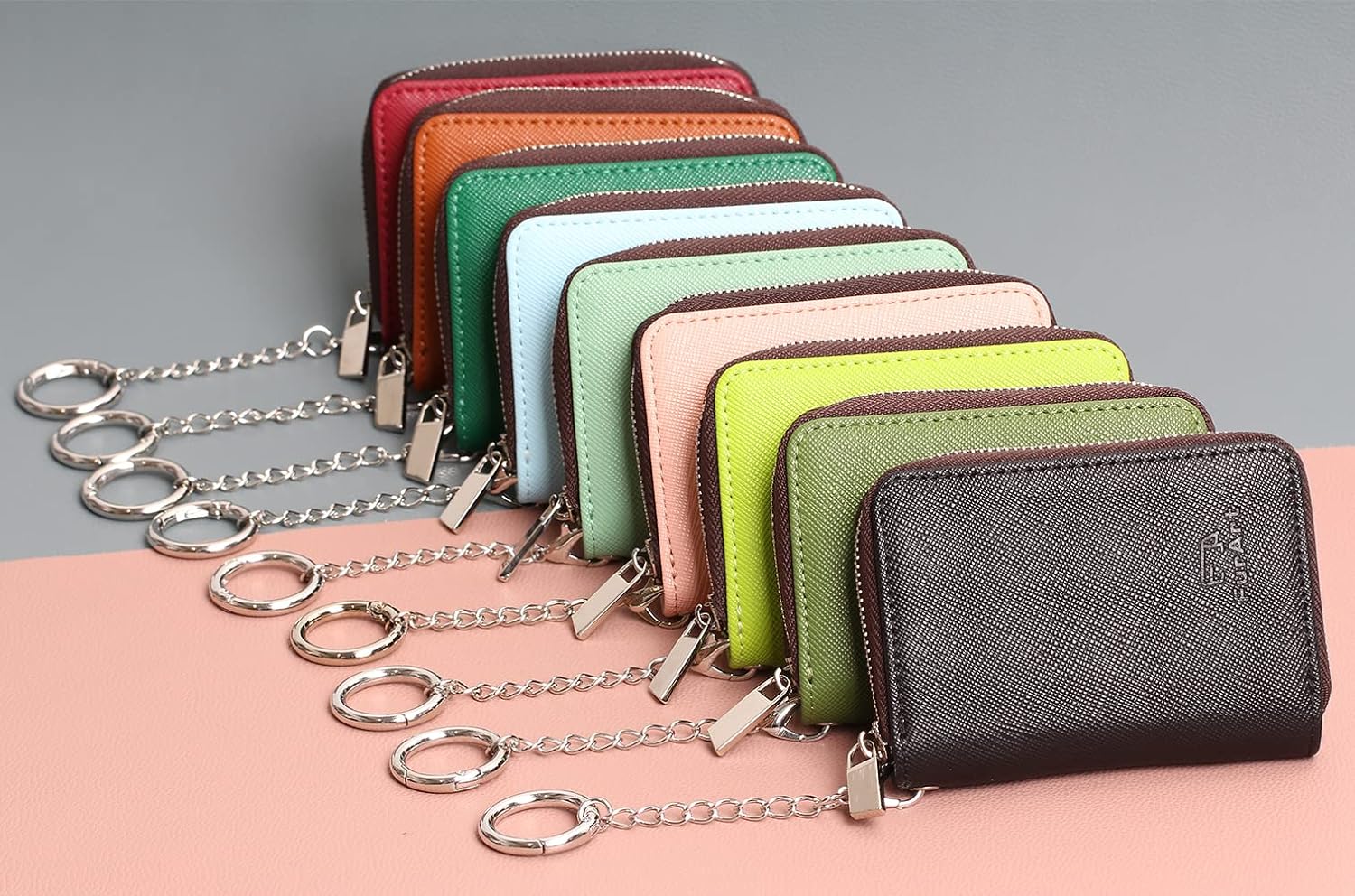 FurArt – Cartera para tarjetas de crédito, soporte para tarjetas con cremallera para hombres y mujeres, bloqueo RFID, cartera con llavero, tamaño