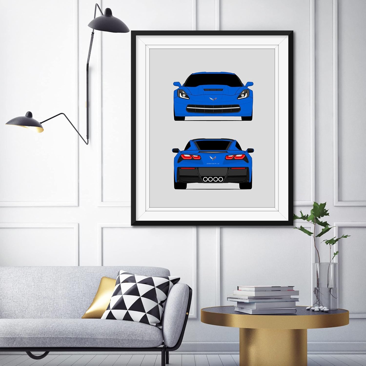 Chevy Corvette C7 Z51 Stingray (2014-2019) (Front and Rear) 7th Generation Inspired Poster Print Wall Art Decor Handmade (Unframed)