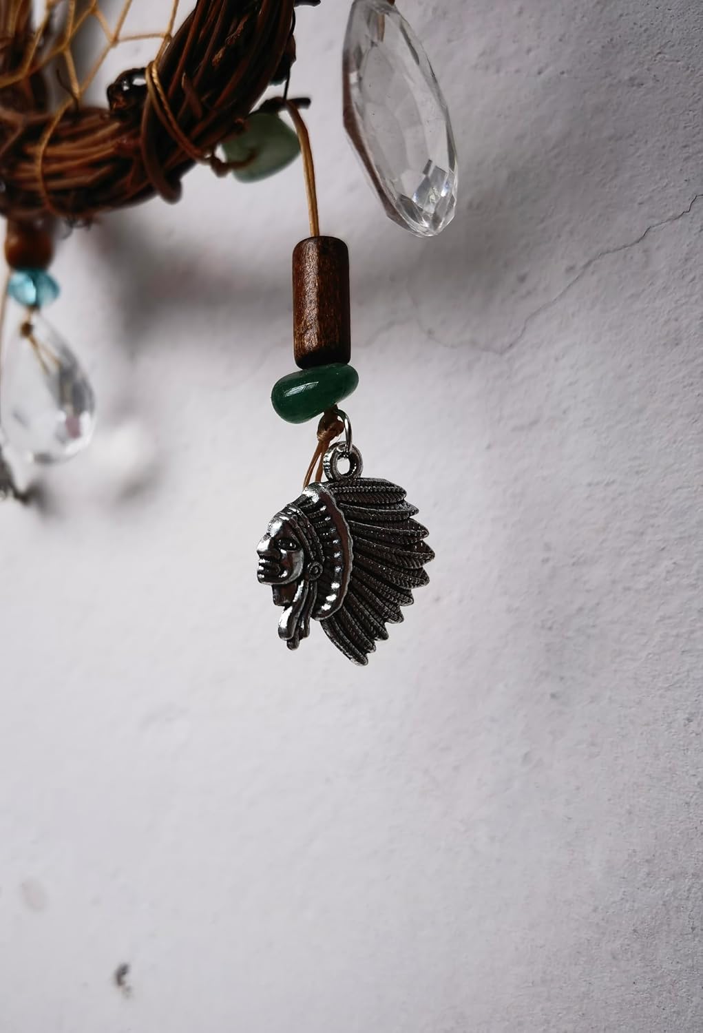 Atrapasueños de ratán natural con aleación de oso lobo jefe colgante de decoración de pared regalo para niños Remorlet