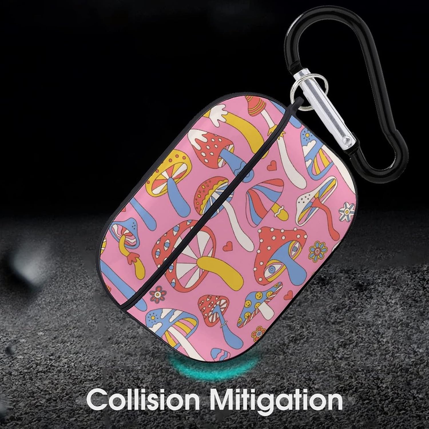 Divertida funda para Airpods Pro con estampado de hongos mágicos locos con llavero, protección completa, duradera, a prueba de golpes, funda rígida