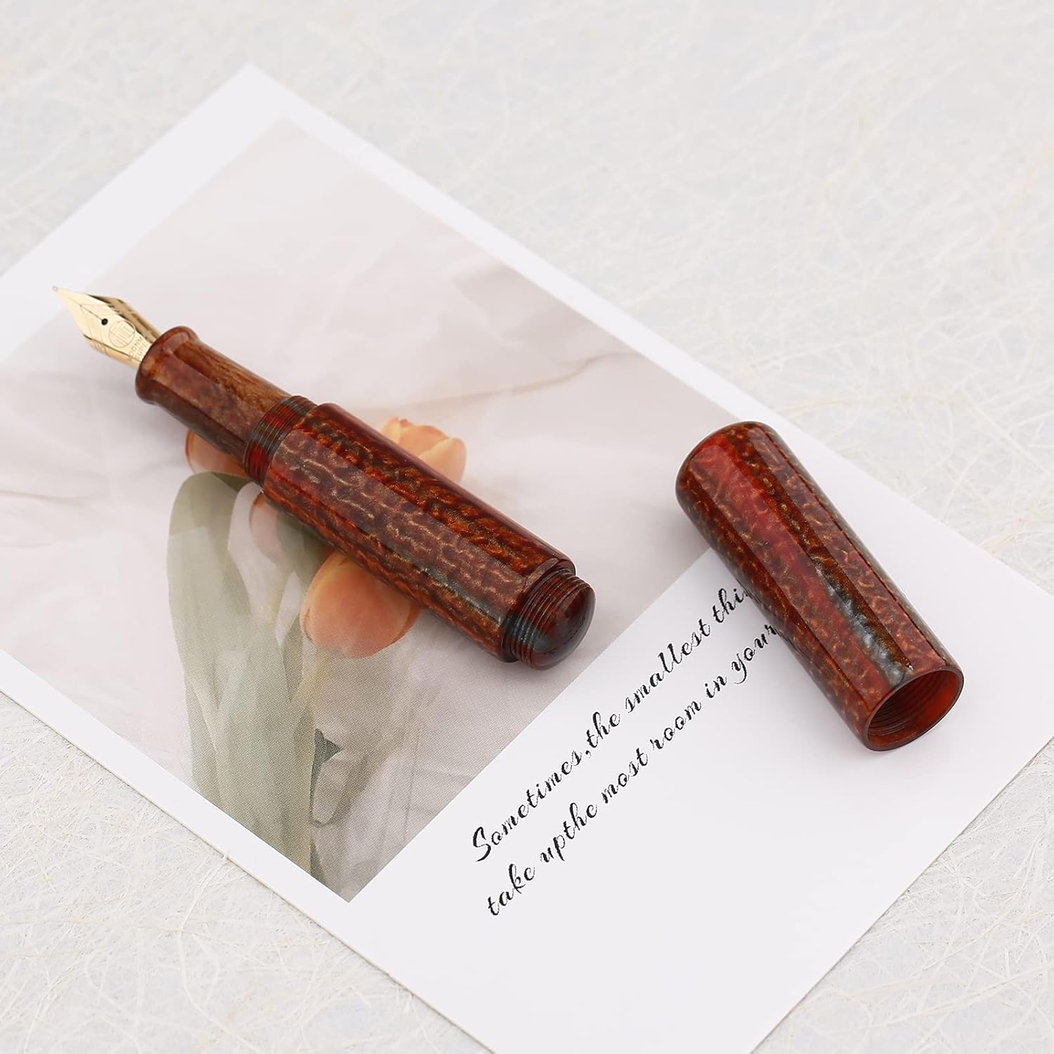 Asvine Majohn Wancai – Mini pluma estilográfica, punta extrafina, bolígrafo de bolsillo de viaje acrílico marrón, tamaño corto, relleno de botella