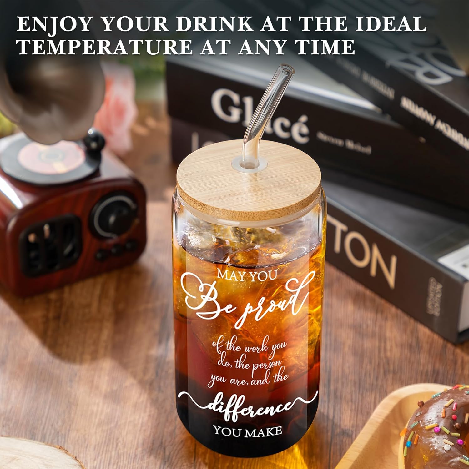 Juego de 12 vasos de vidrio de agradecimiento para empleados, regalos de agradecimiento para compañeros de trabajo, vasos de vidrio de 16 onzas con