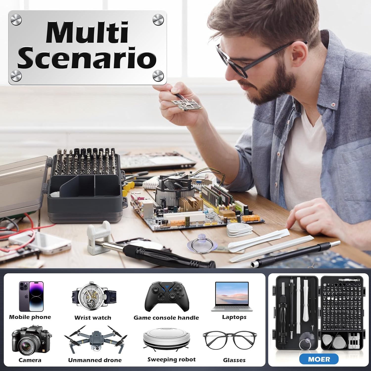 Juego de destornilladores de precisión, destornillador electrónico con 101 puntas de destornillador magnético, kit de herramientas de reparación de